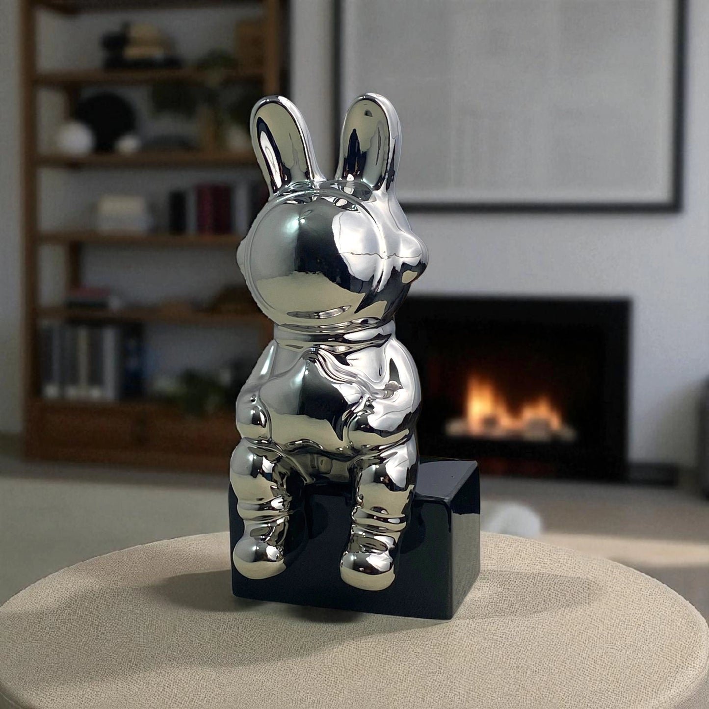 Silver Astronaut Bunny Figurine
