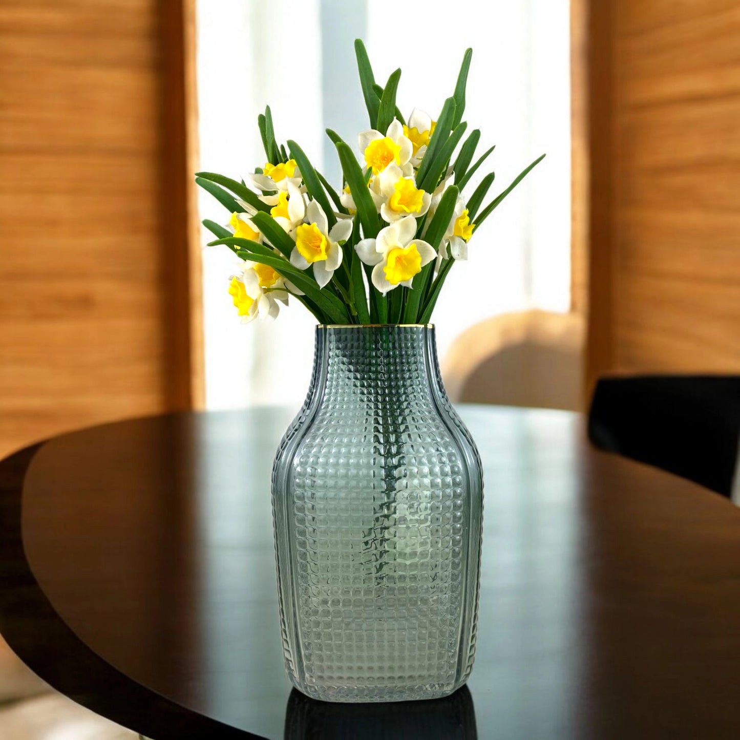 Textured Glass Vase – Modern Square Design Decorative Piece