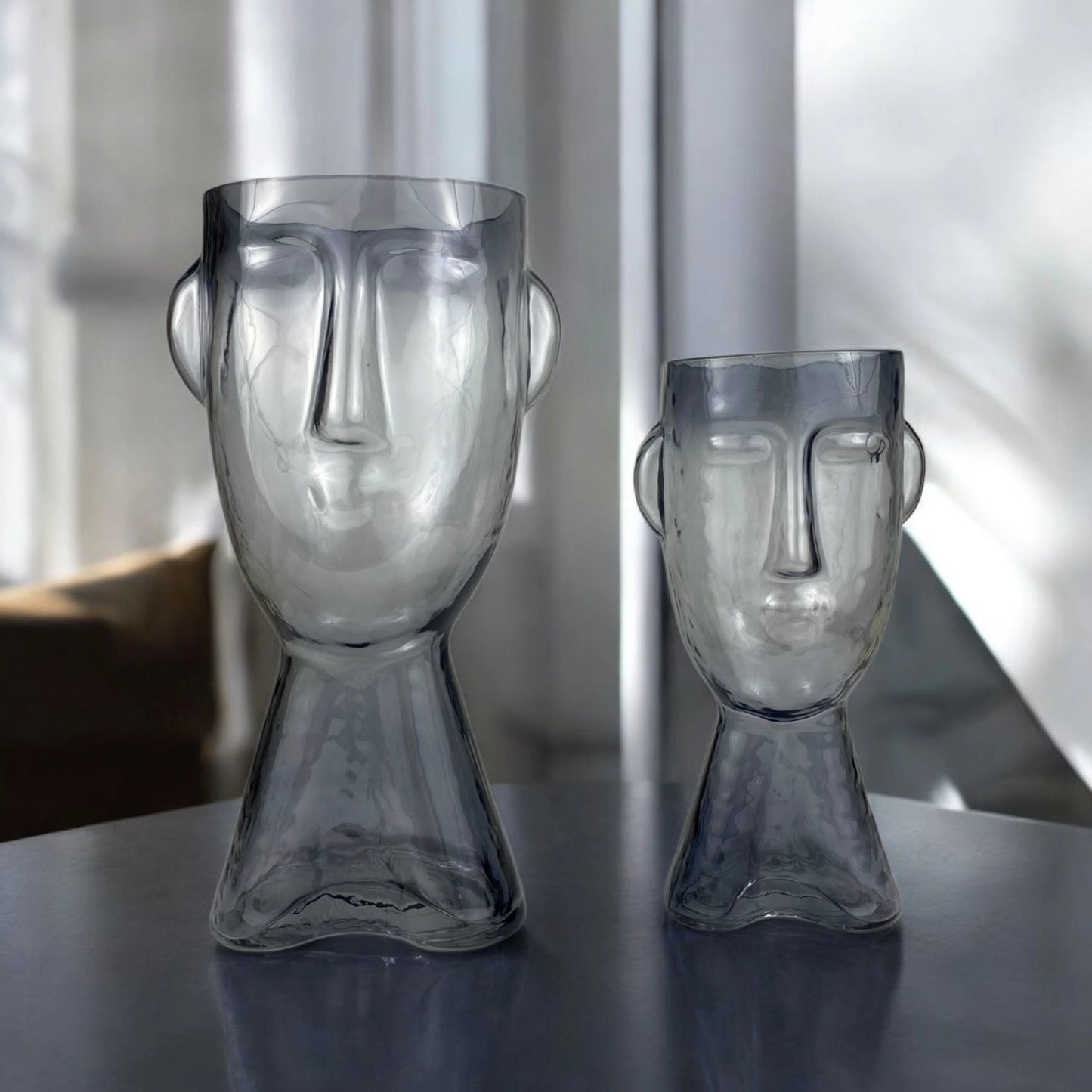 Clear Glass Face Vase Set – Modern Artistic Home Décor