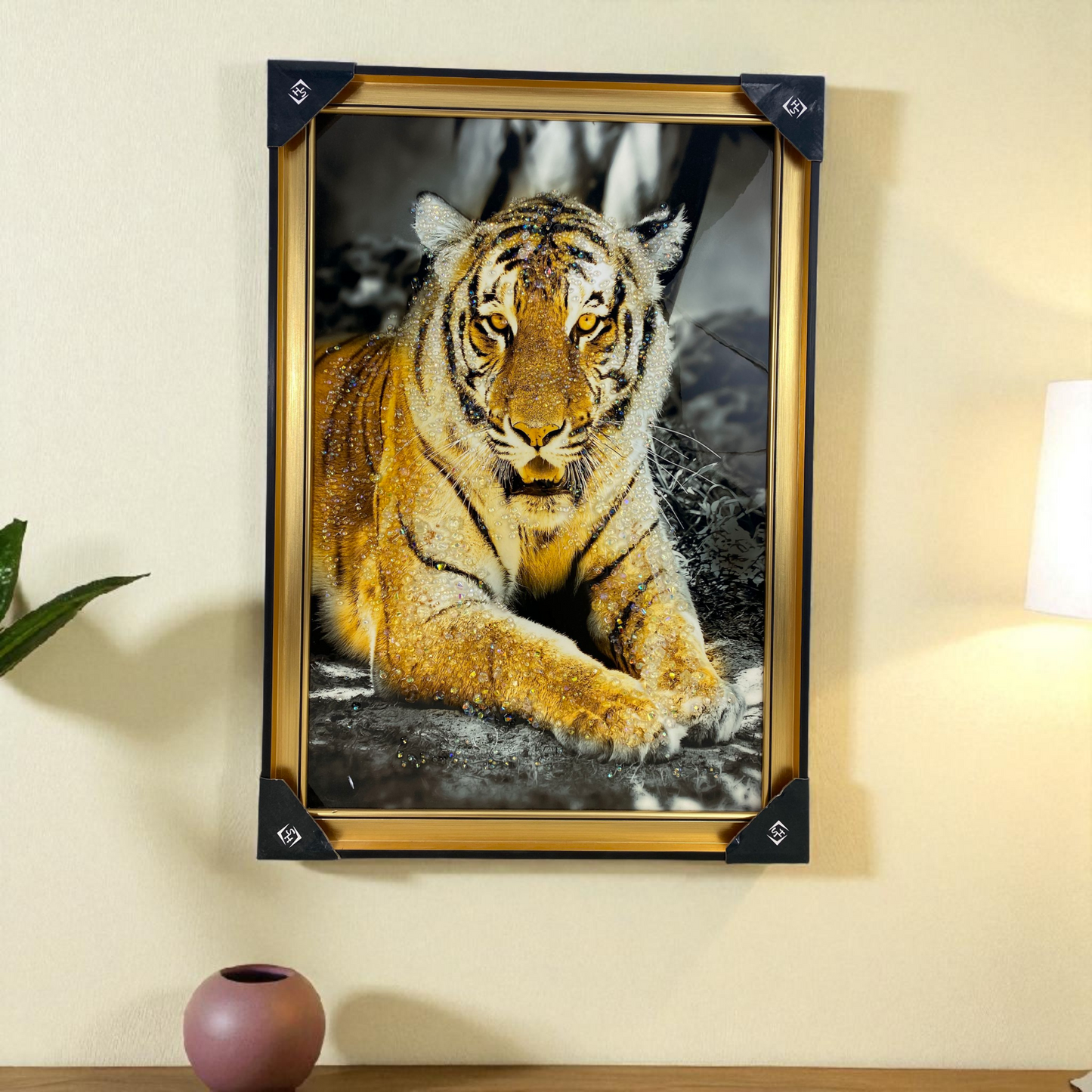 Tiger Wall Art – Majestic Wildlife Picture with Golden Frame