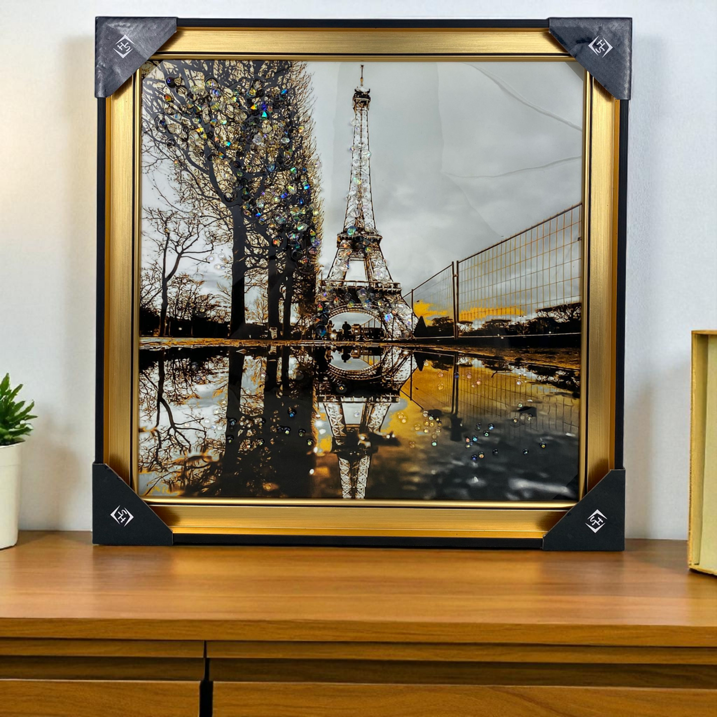 Eiffel Tower Wall Art – Paris Skyline Picture with Golden Frame