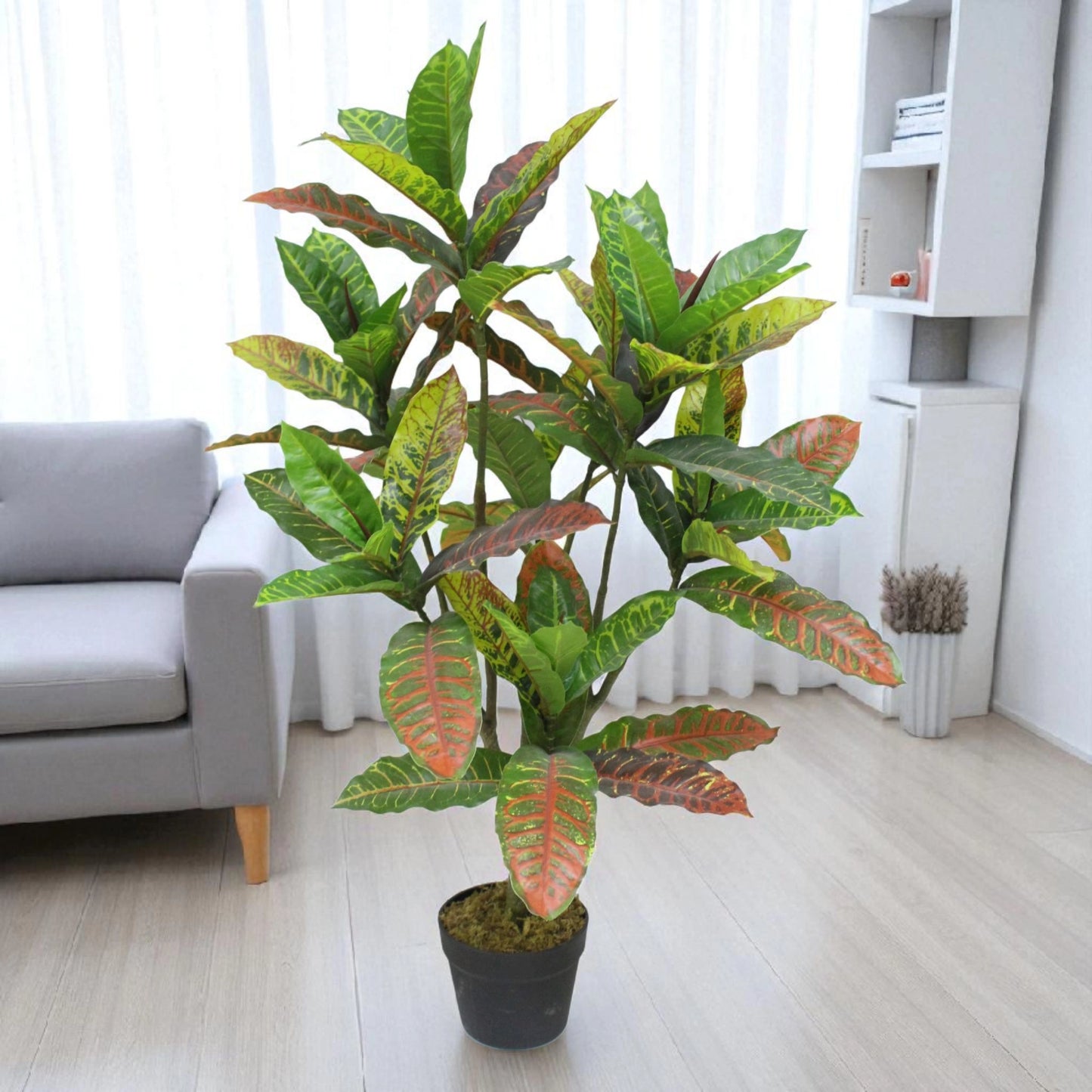 Artificial Croton Plant in Pot – Colorful Decorative Greenery 1m