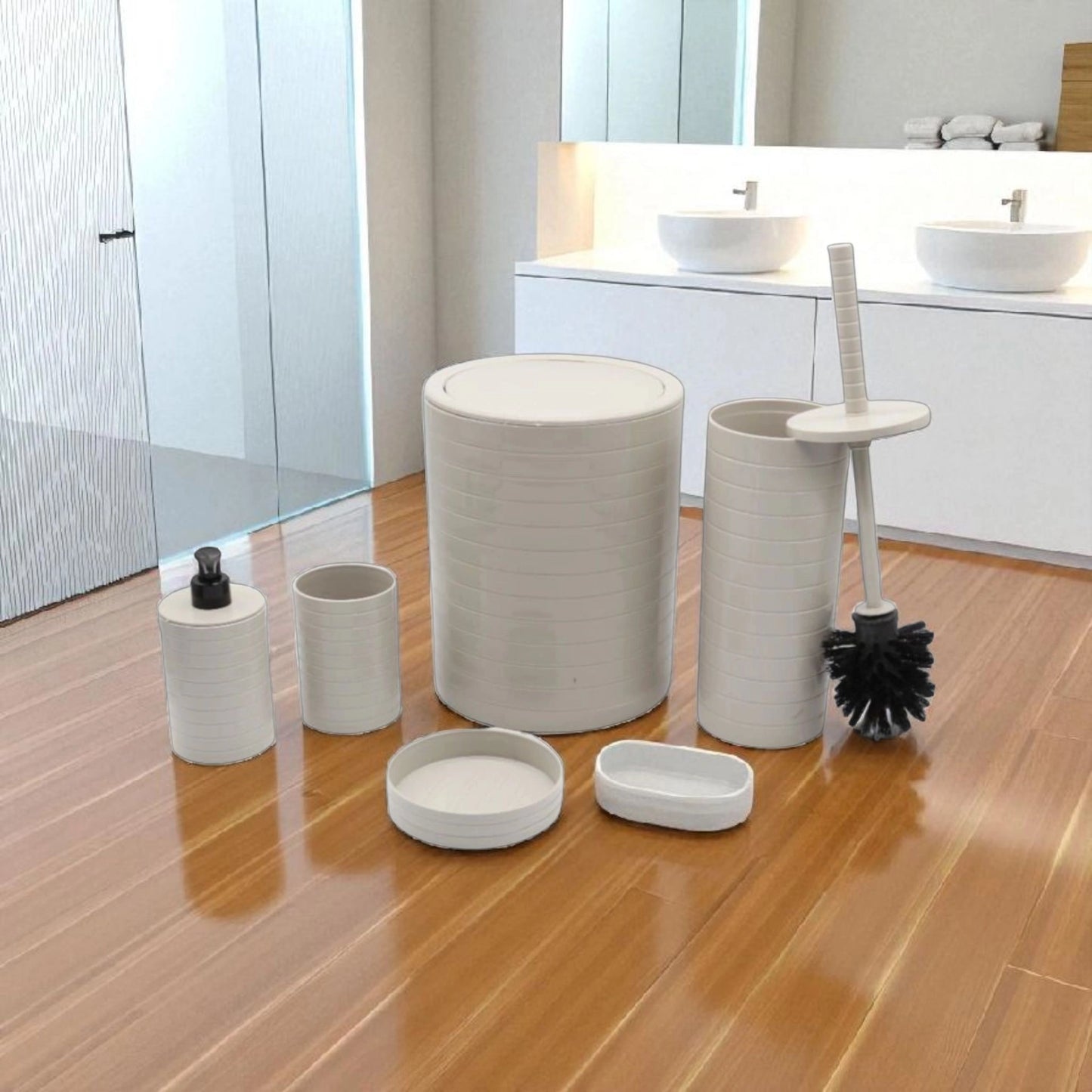 5-Piece White Bathroom Set – Modern Ribbed Design