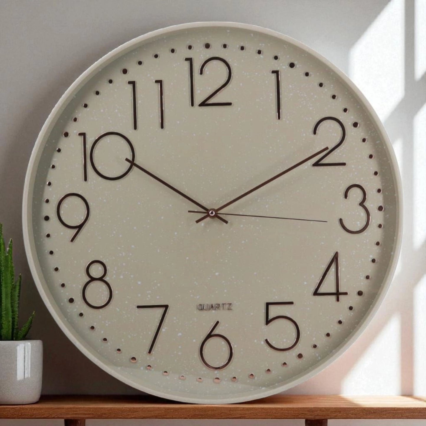 Beige Wall Clock – Silent Quartz with Modern Design
