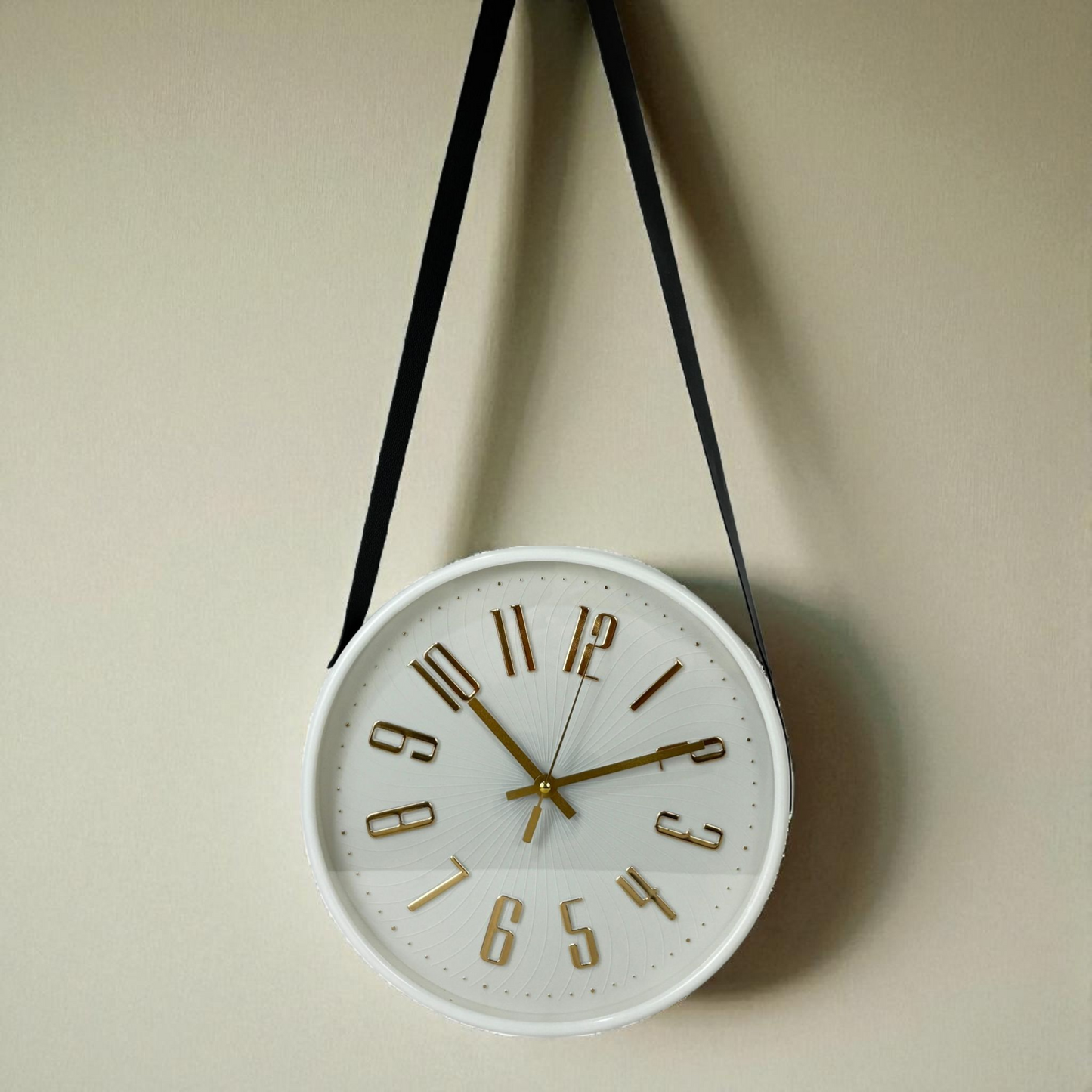 Modern Hanging Wall Clock – White & Gold Minimal Design