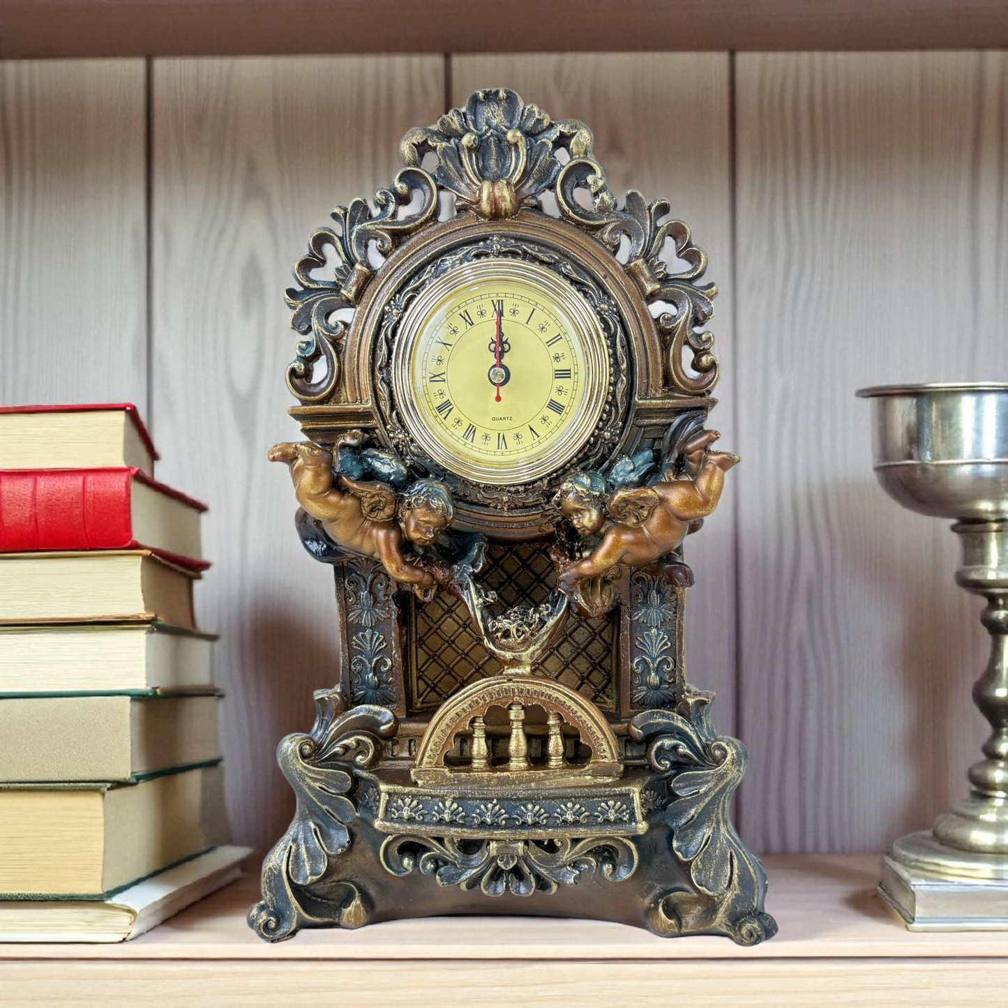Baroque Angel Table Clock – Vintage Bronze Design