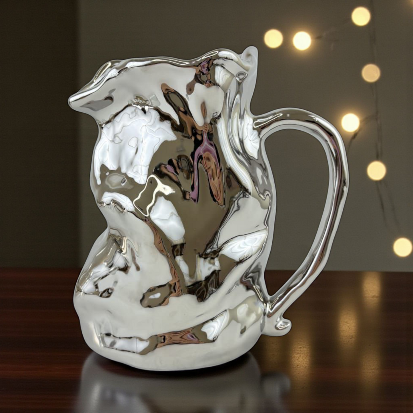 Silver Abstract Pitcher Vase – Decorative Sculptural Home Accent