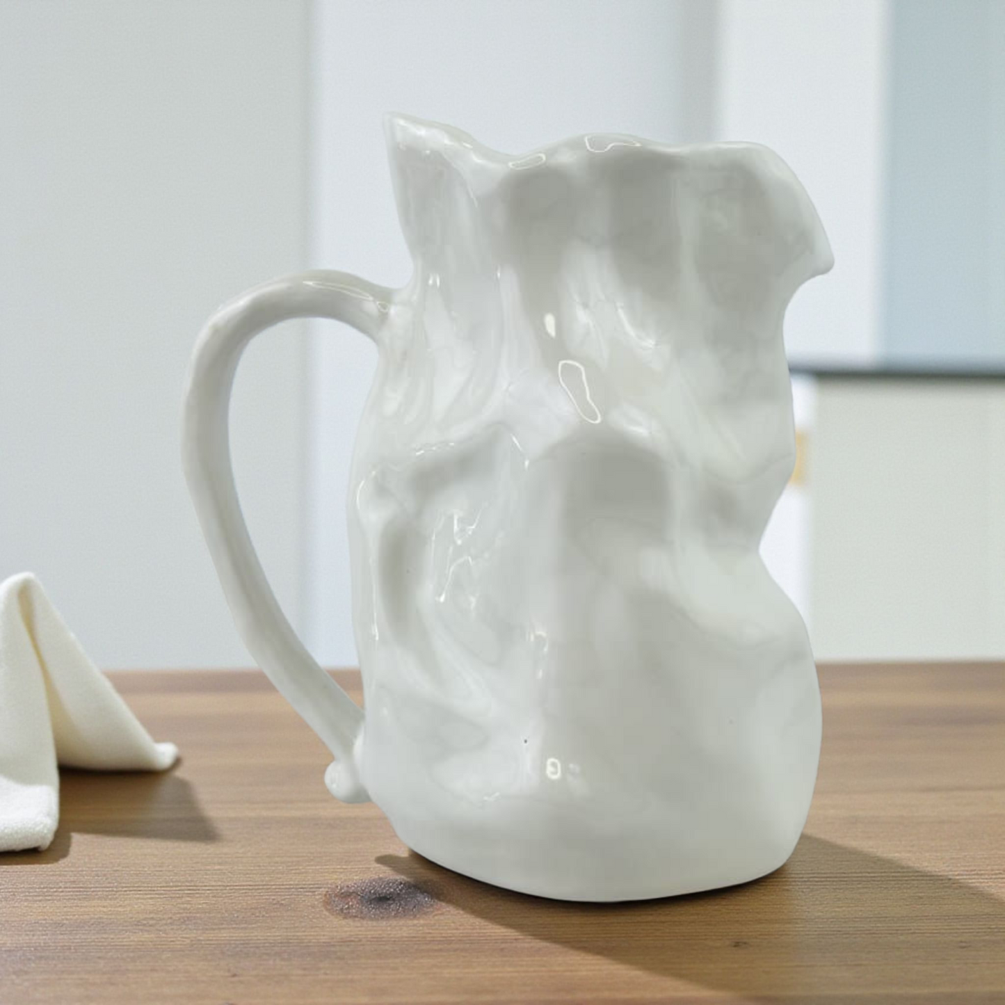 Abstract White Ceramic Pitcher Vase – Modern Sculptural Home Décor