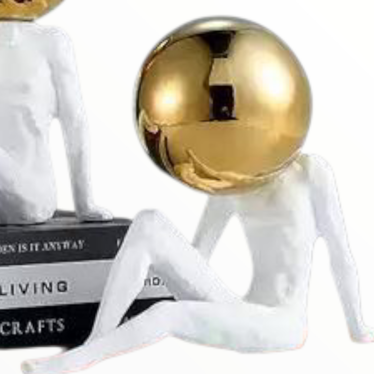 Abstract Sitting Sculpture with Gold Decorative Sphere – Modern Home Decor Set
