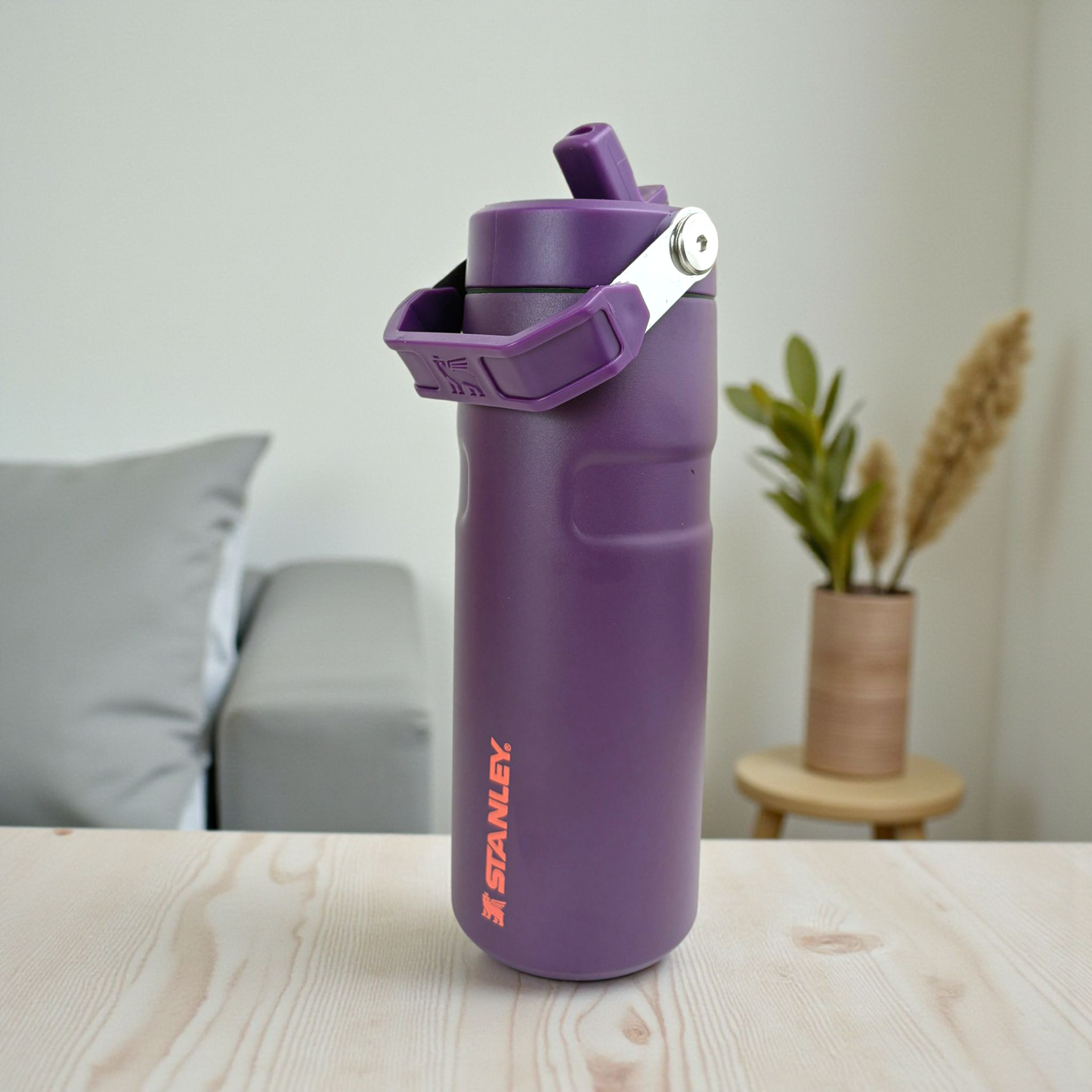 Stanley Style Purple Sports Water Bottle – 750ml Stainless Steel Insulated Flask with Flip Straw