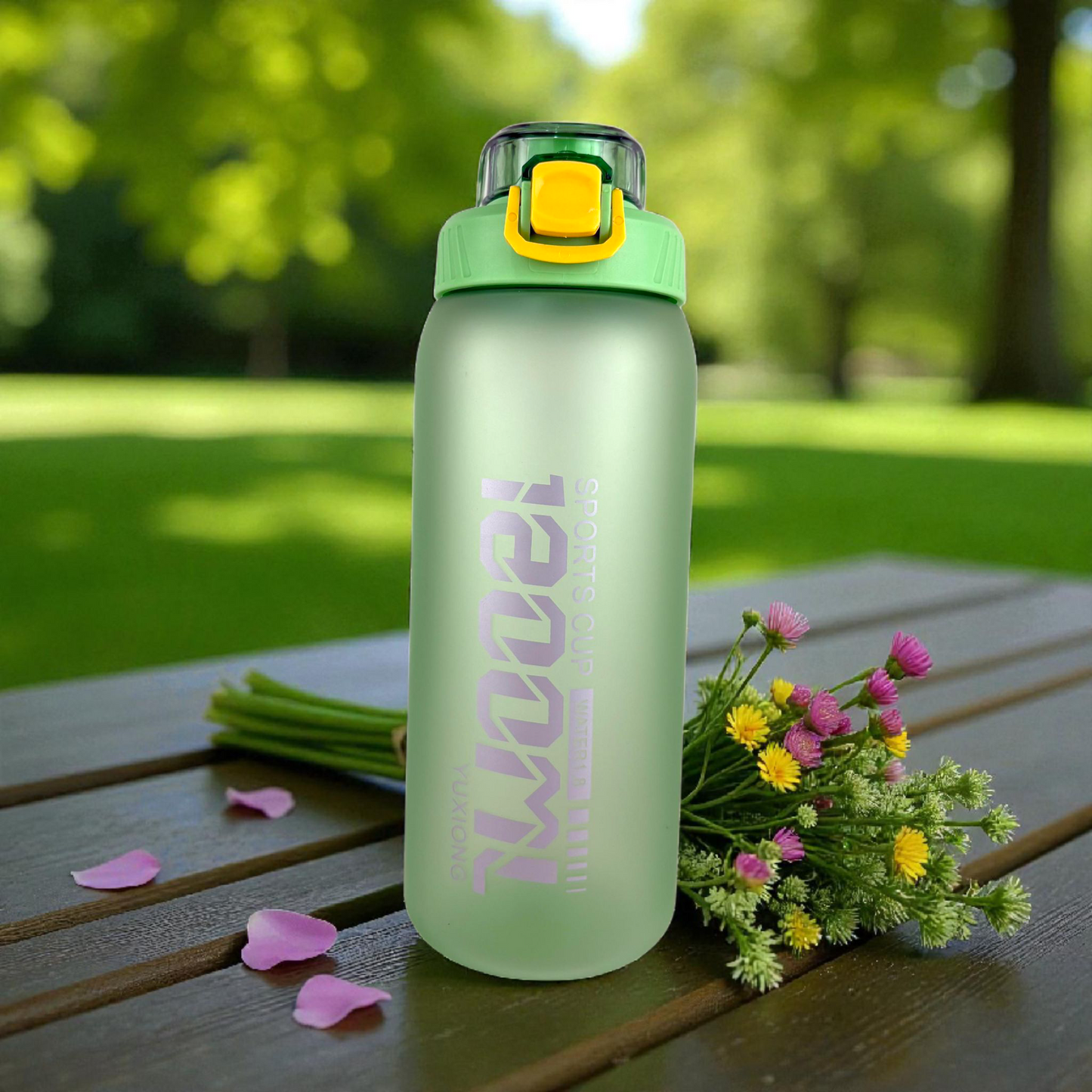 Leak-Proof Frosted Green Sports Water Bottle with Safety Lock – 1L BPA-Free Hydration Bottle