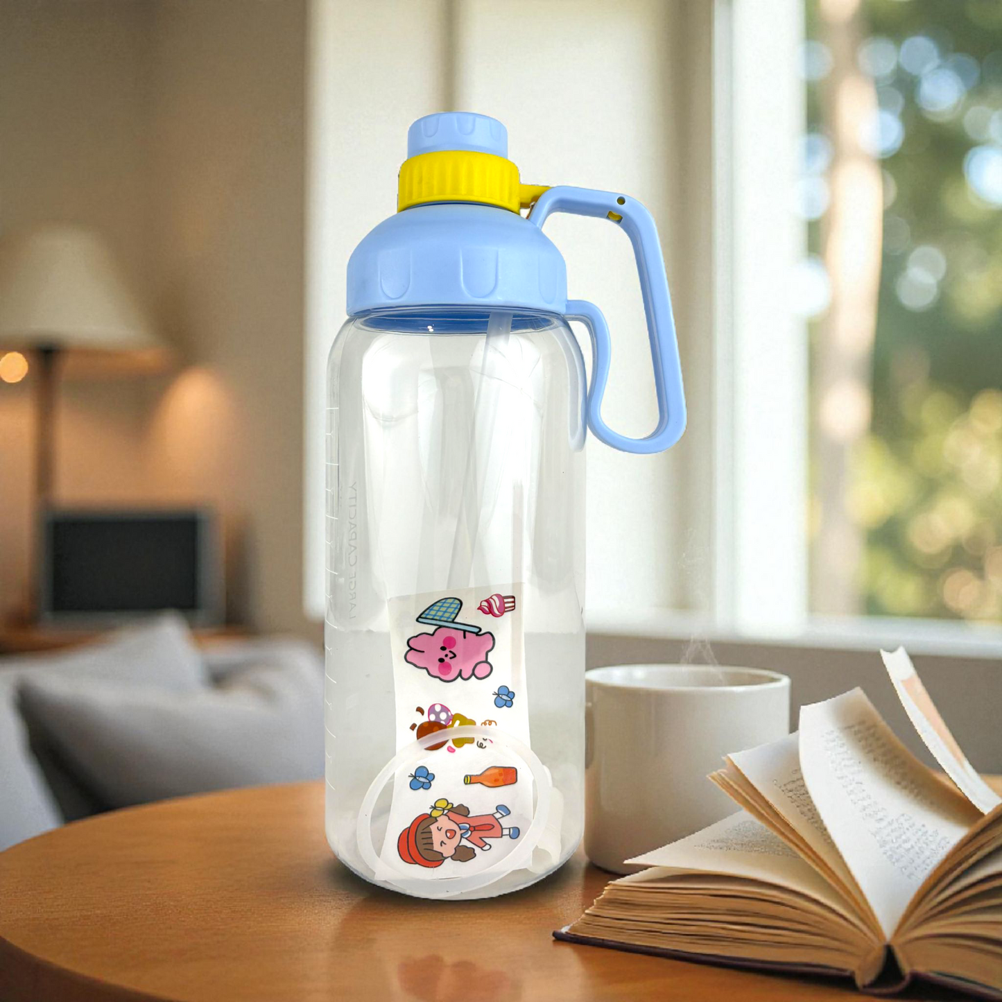 Cute 2L Kids Water Bottle with Straw & Handle – Leak-Proof BPA-Free Cartoon Hydration Jug
