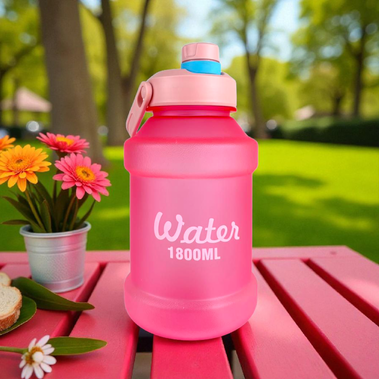 Large 1.8L Pink Water Jug – Leak-Proof Sports Bottle with Flip Top & Handle (1800ML)