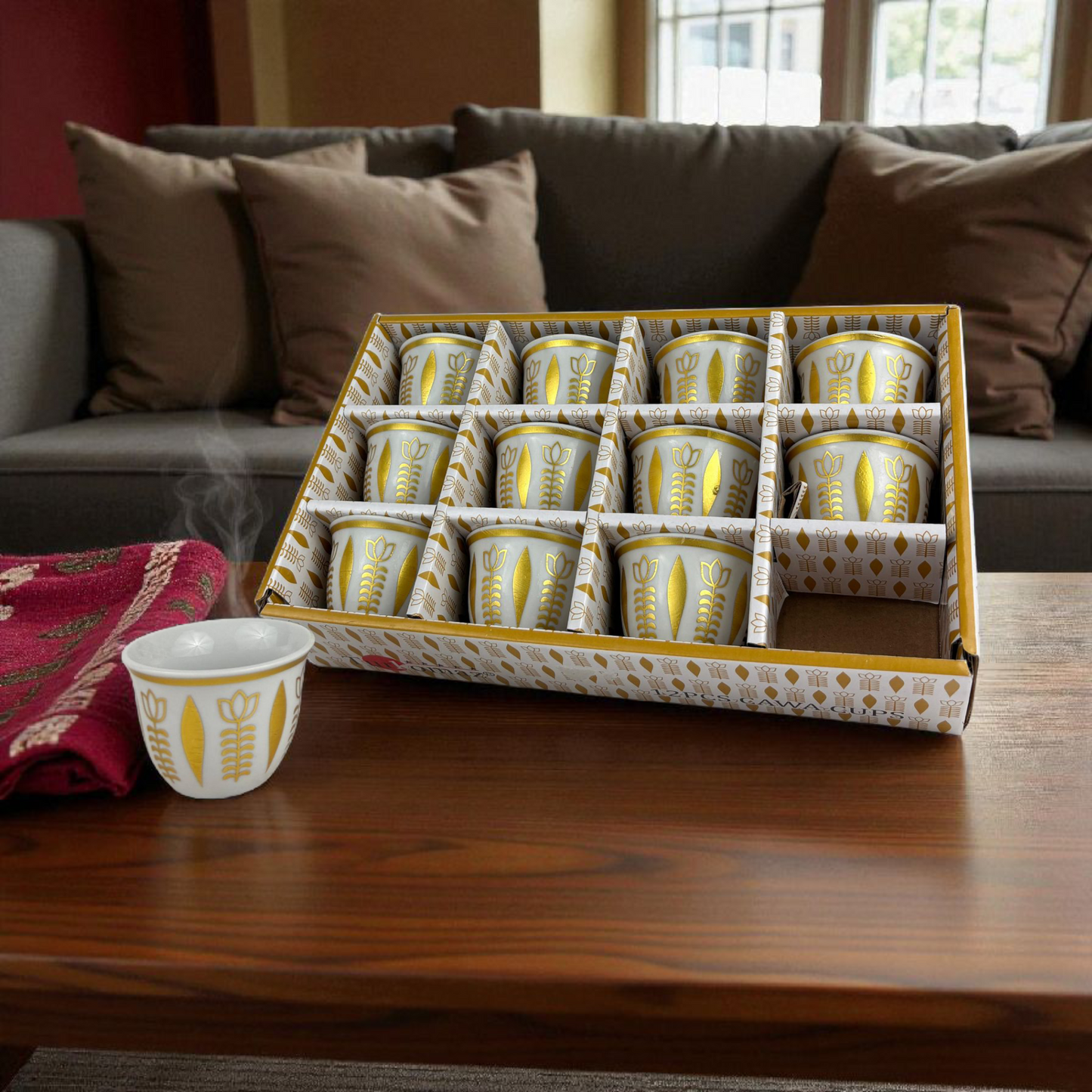 12-Piece Arabic Coffee Cups Set – Gold Traditional Finjan Design