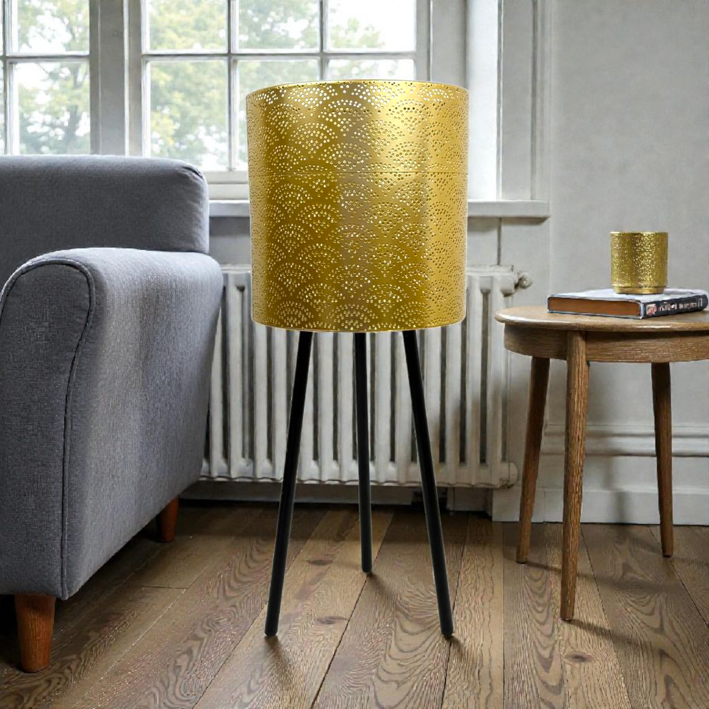 Gold Metal Plant Stand with Tripod Legs – Modern Indoor Planter Holder