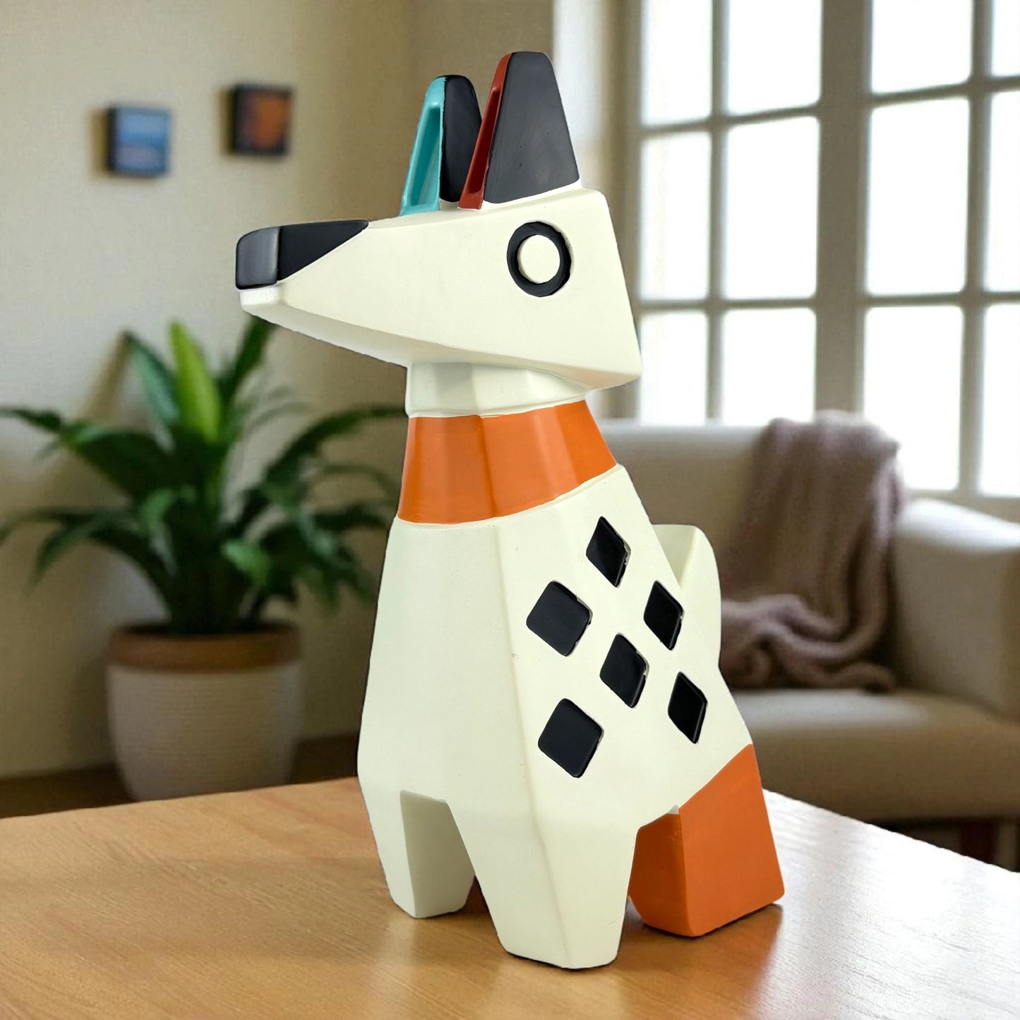 Geometric Dog Statue – Colorful Modern Decor