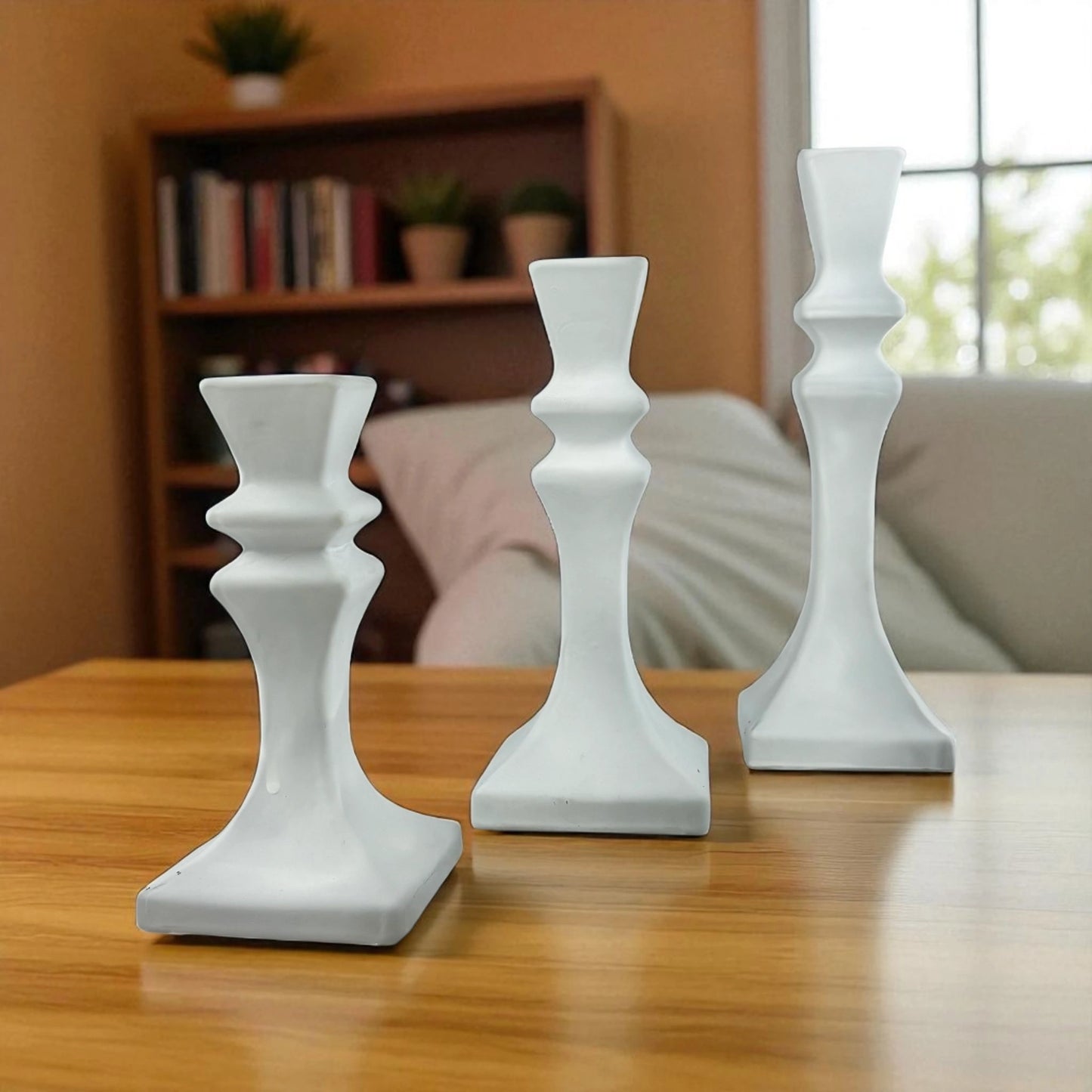 Modern White Candle Holders – Set of 3 Sculptural Stands