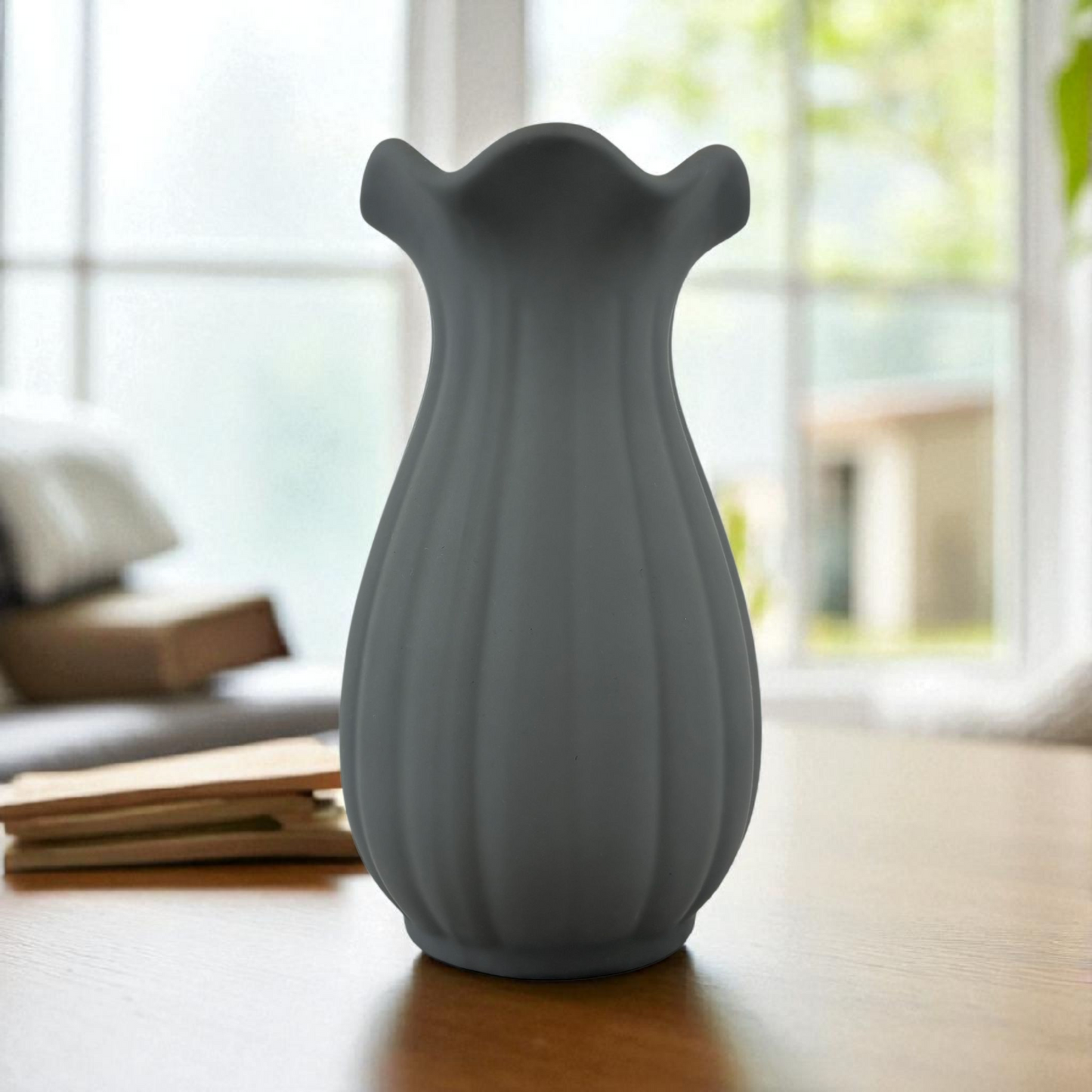 Dark Gray Matte Ceramic Vase-Elegant Modern Home Décor