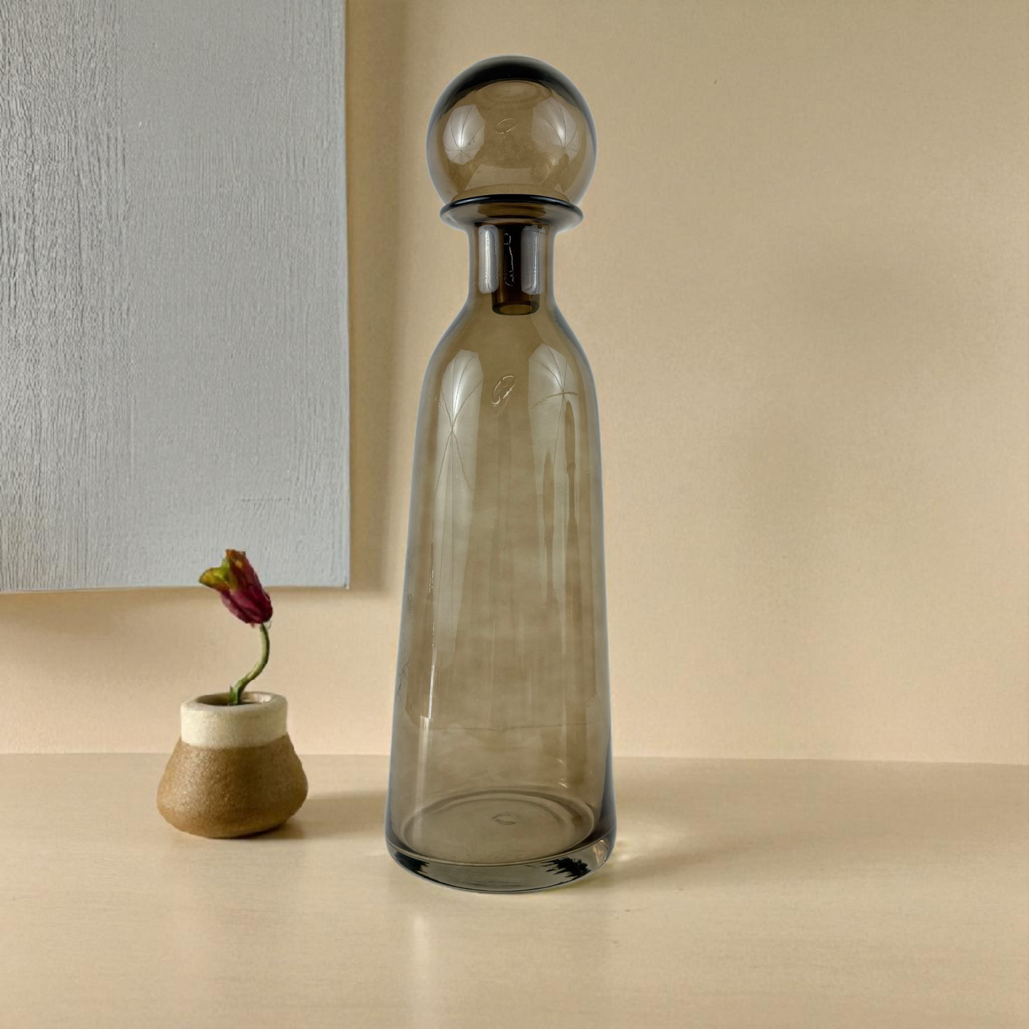 Tall Amber Glass Decanter with Stopper