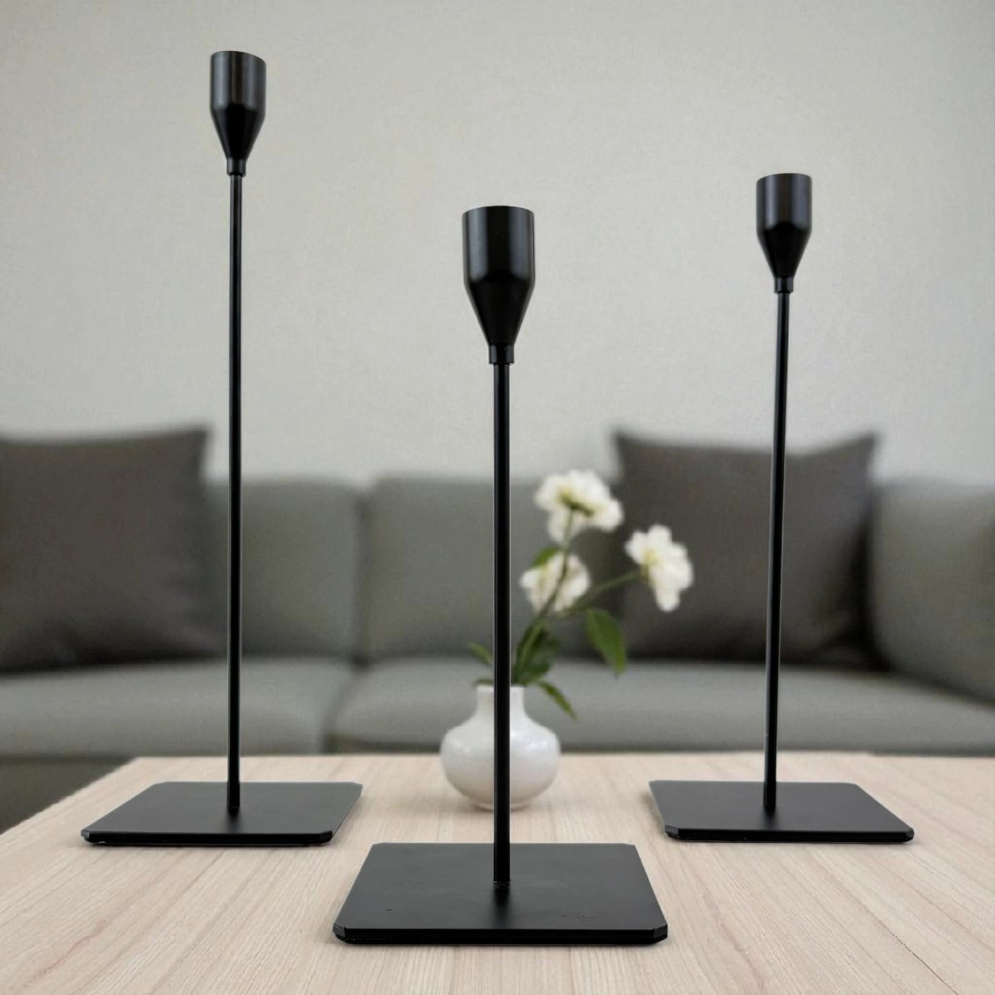 Set of 3 Black Minimalist Candle Holders 