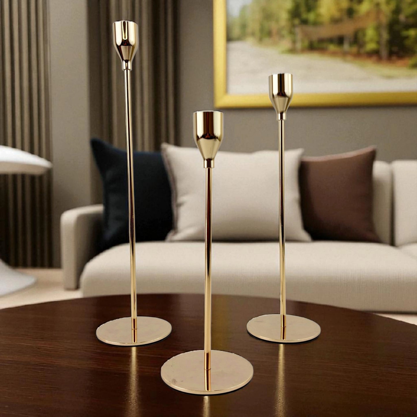 Set of 3 Gold Candle Holders