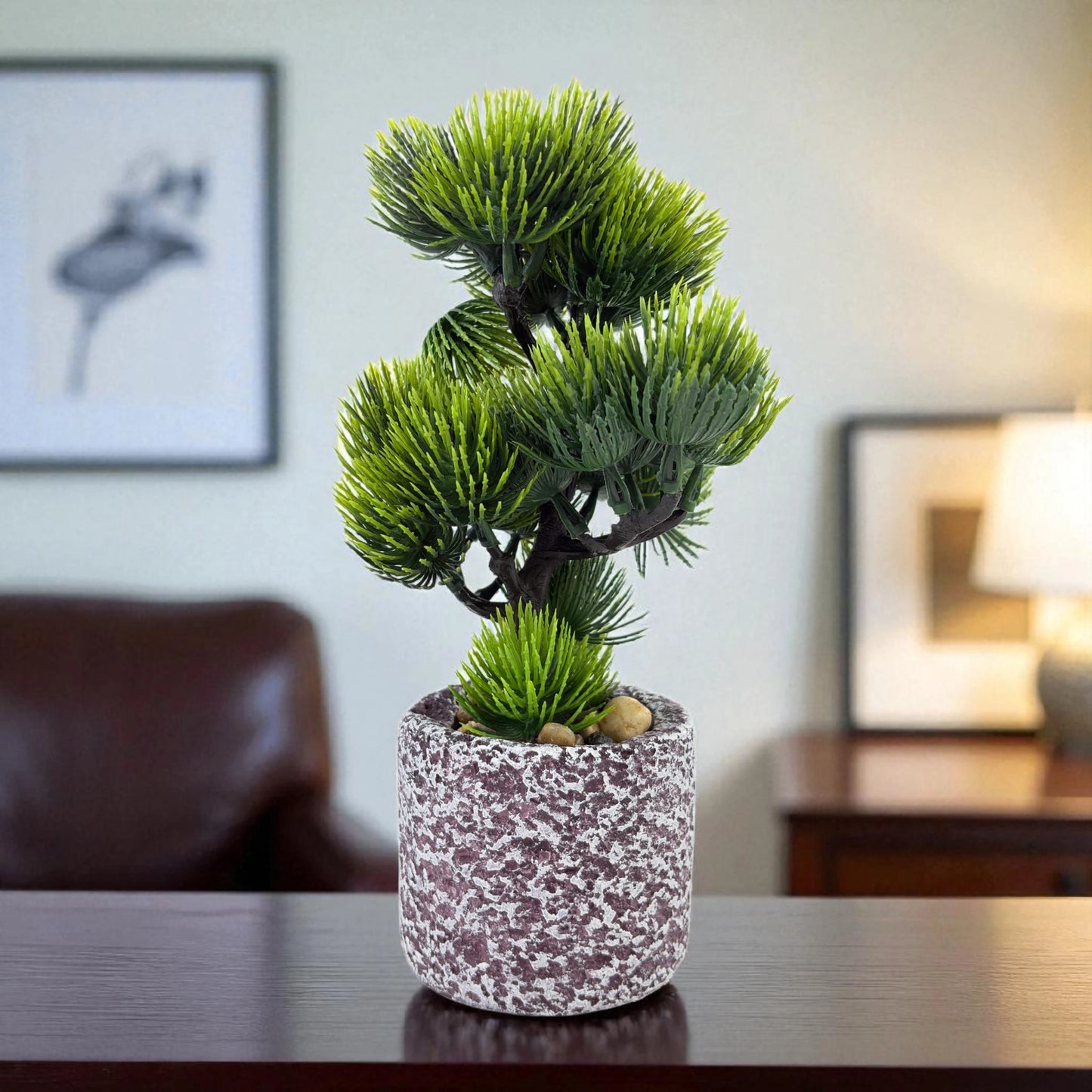 Artificial Bonsai Pine in Rustic Stone Pot