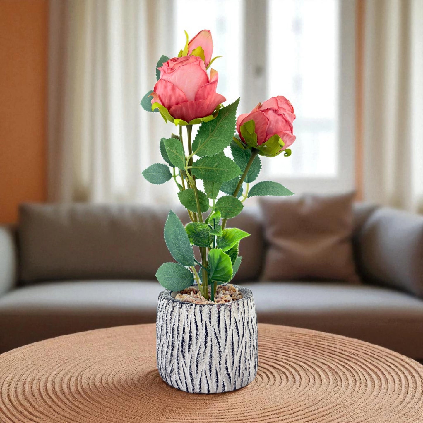 Artificial Rose Plant in Textured Pot