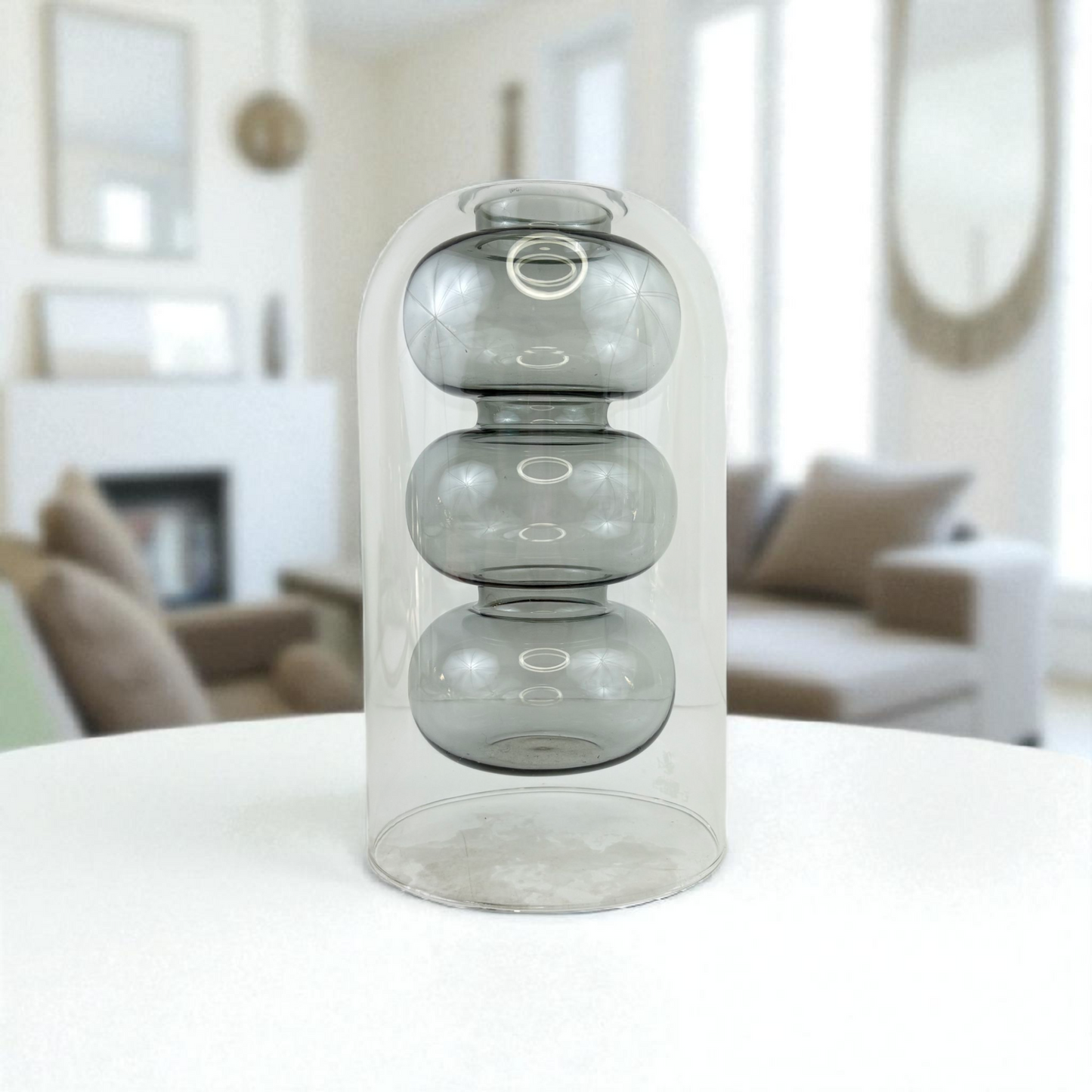 Clear Glass Vase – Modern Bubble Cylinder Decorative Accent