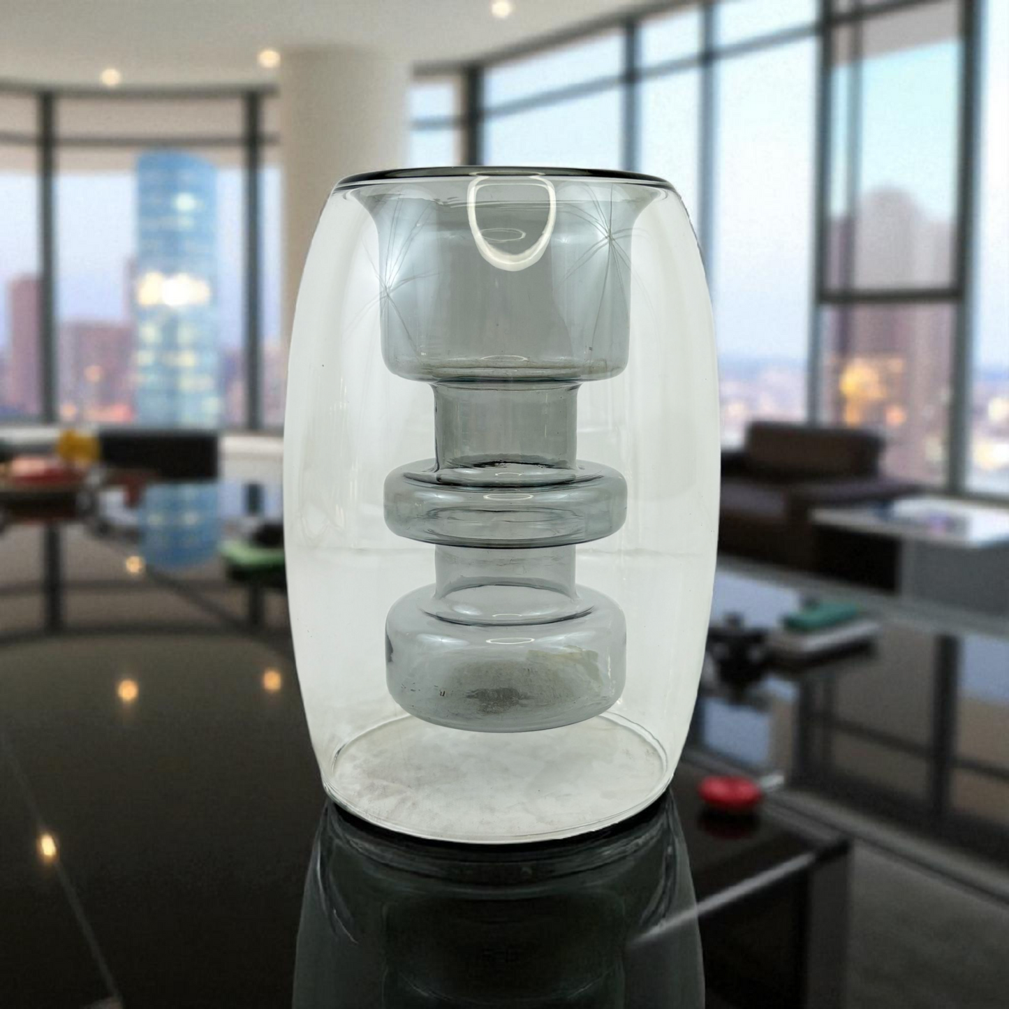 Clear Glass Vase – Modern Cylinder with Layered Inner Ring Design