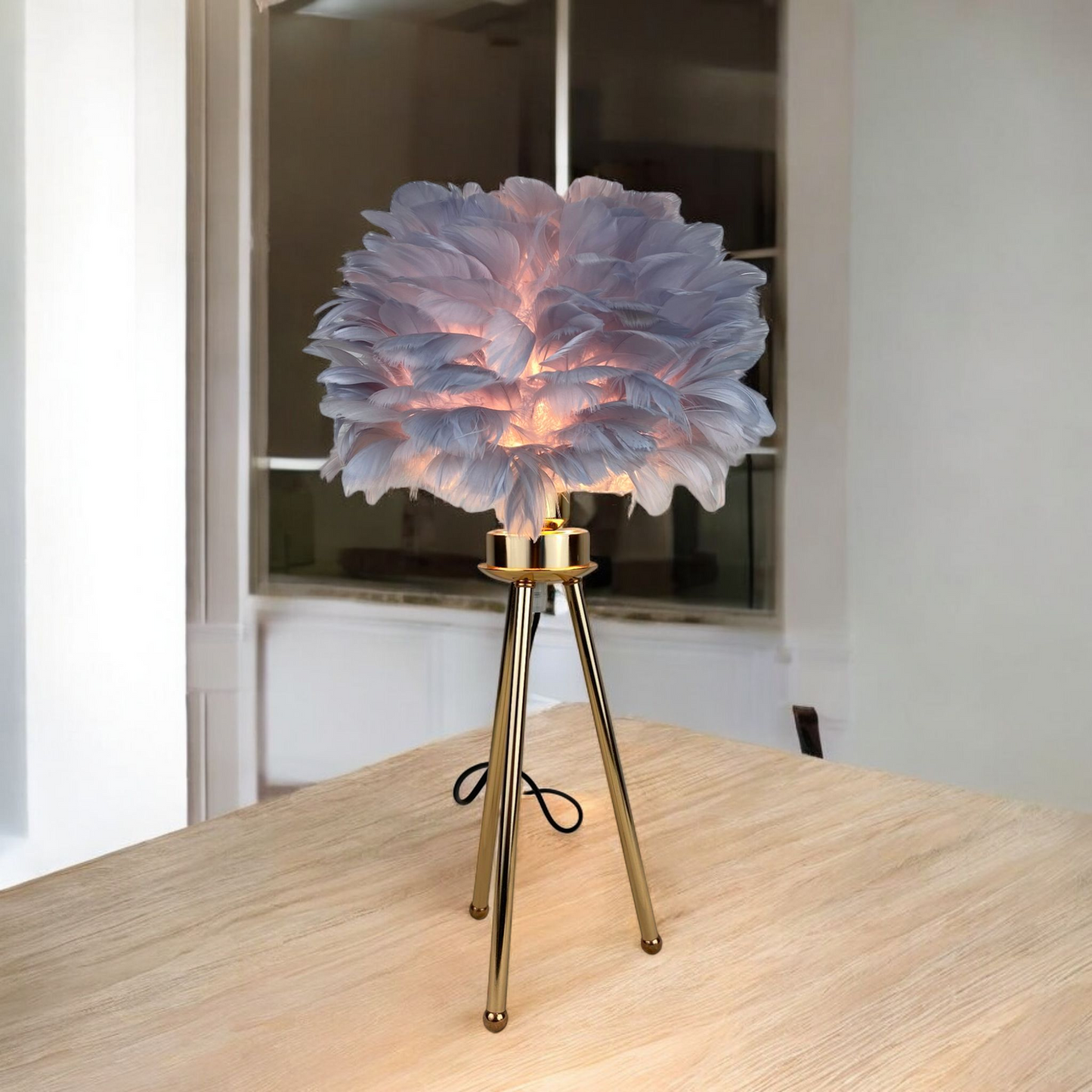 Gray Feather Tripod Lamp