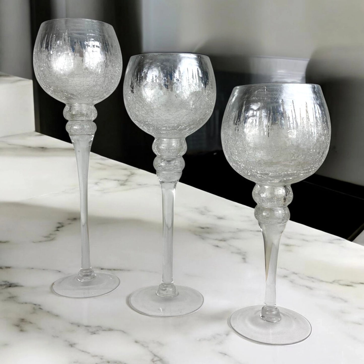 Crackle Glass Goblet Vases (Set of 3)