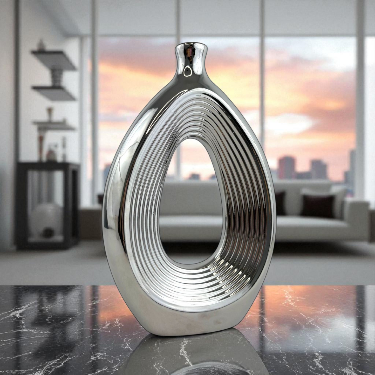 Silver Hollow Sculptural Vase – Modern Metallic Home Decor ( big )