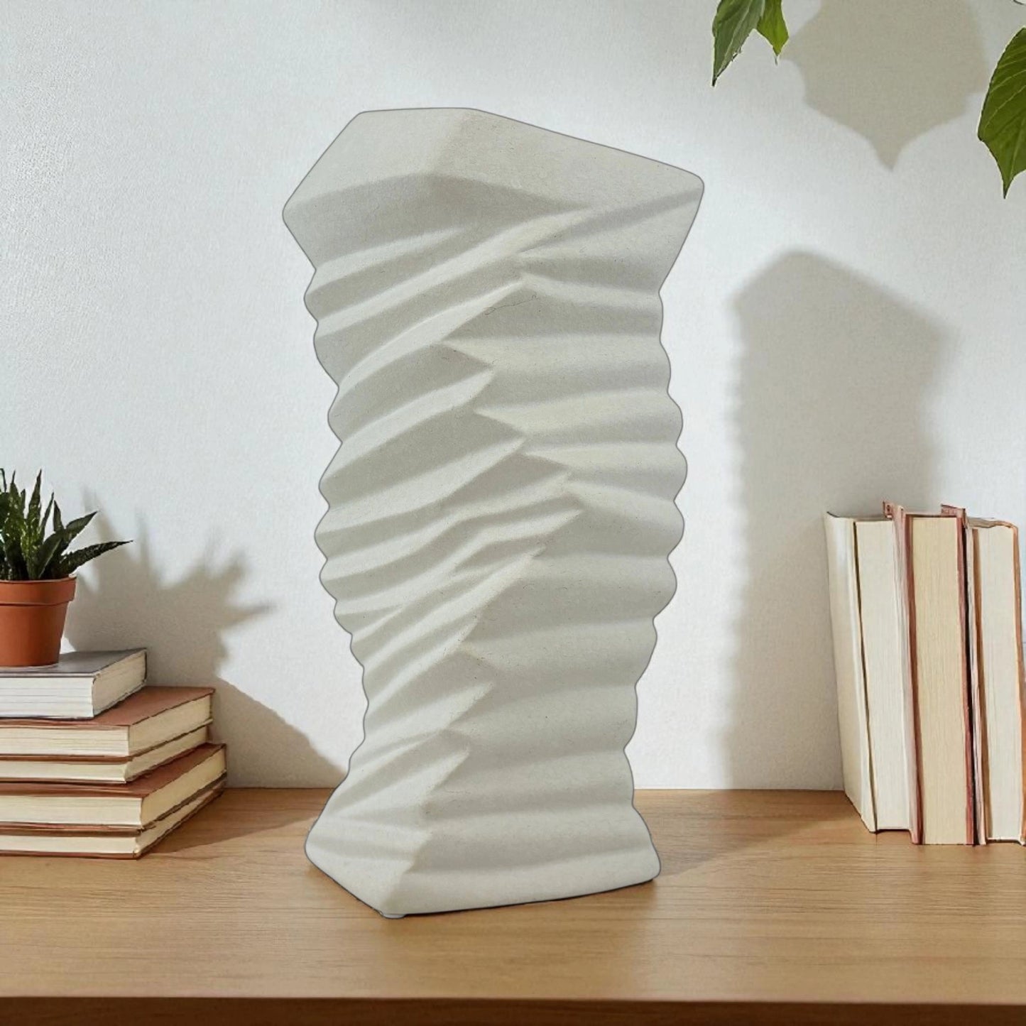 Geometric Spiral White Ceramic Vase