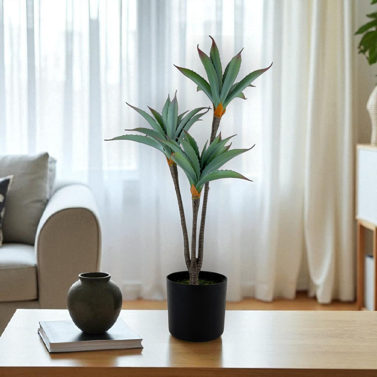 Artificial Agave Plant in Black Pot – Indoor Faux Greenery Décor