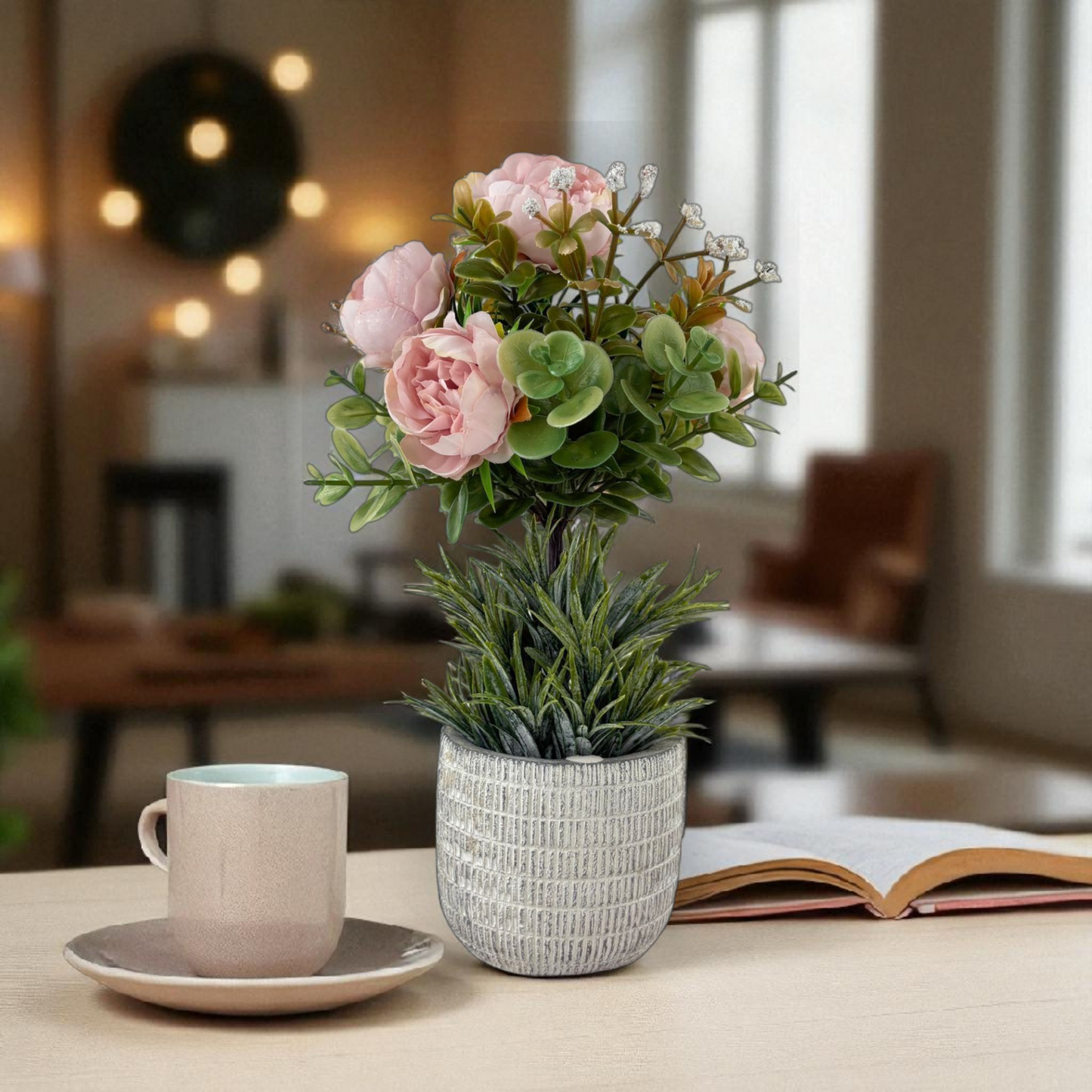 Artificial Peony Flower Arrangement in Decorative Pot – Elegant Home Décor