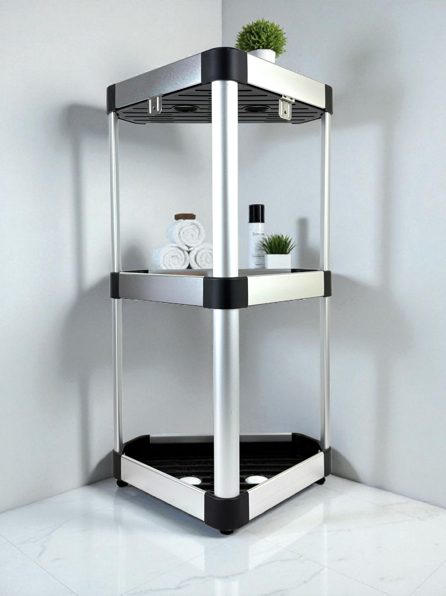 Aluminum Bathroom Corner Rack | 2-Tier Wall Mounted Shower Organizer