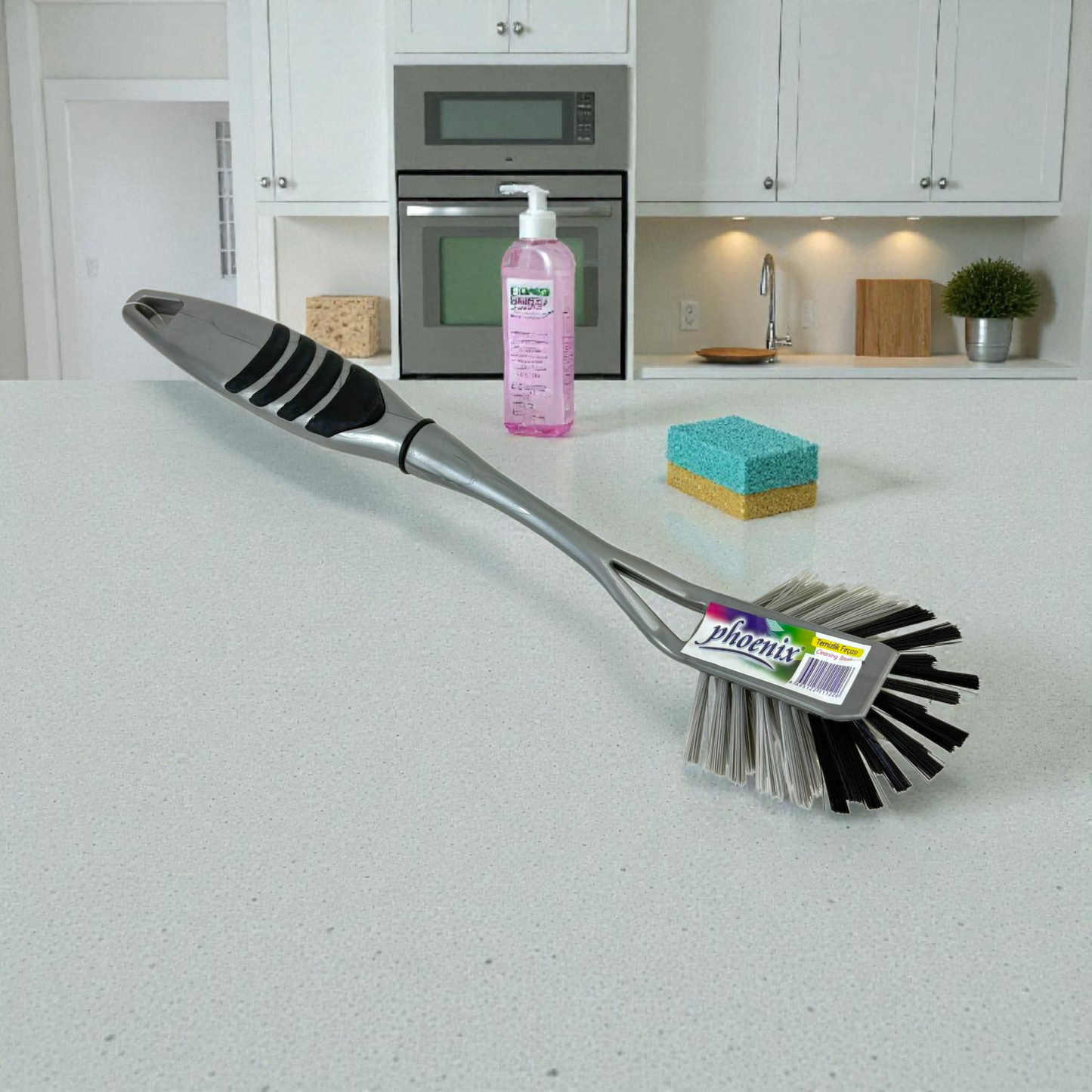 Long Handle Dish Brush – Durable Kitchen Scrubber with Nylon Bristles for Pots, Pans & Bottles
