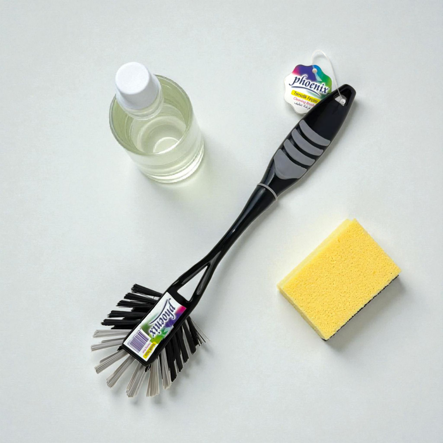 Black Long Handle Dish Brush – Heavy-Duty Kitchen Scrubber with Nylon Bristles for Pots, Pans & Bottles