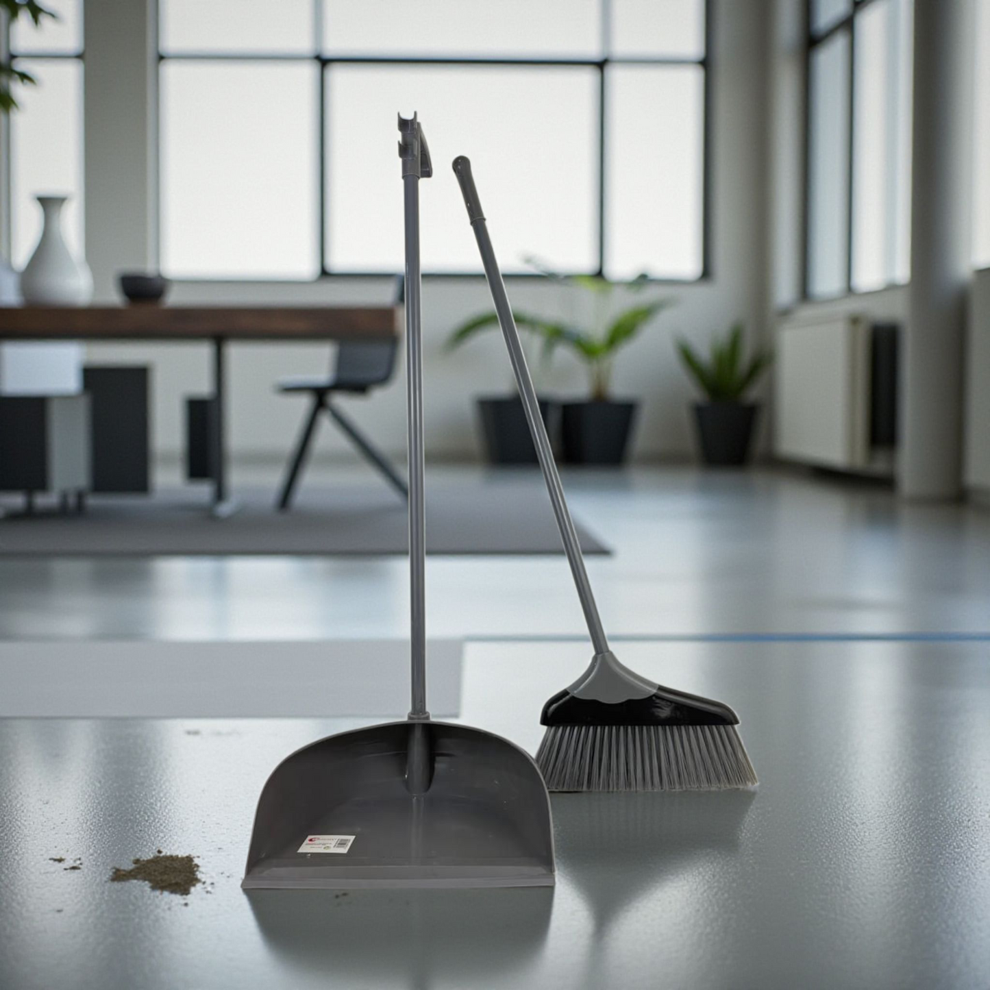 Long Handle Broom and Dustpan Set – Upright Standing Sweeping Kit for Home & Office