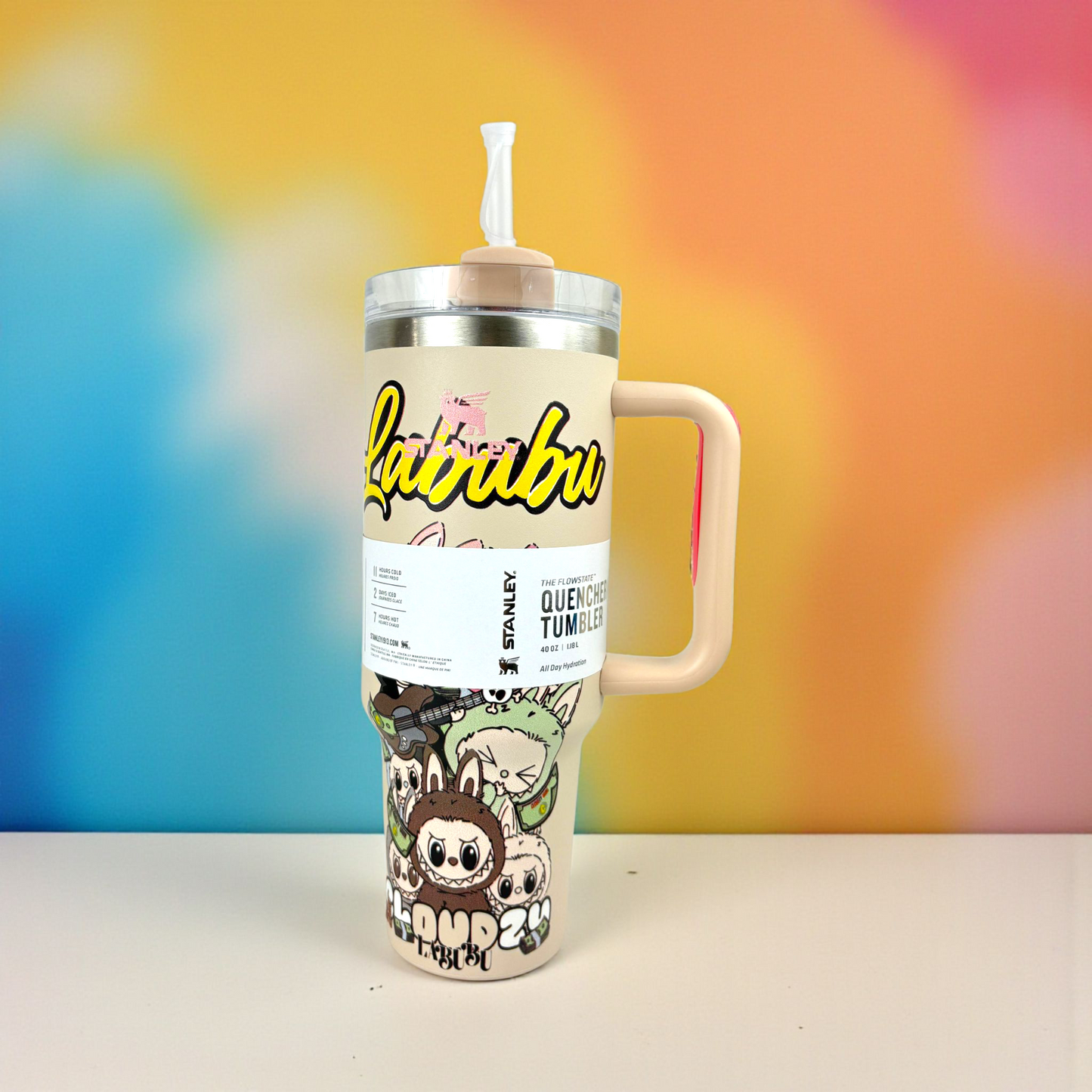 Stanley Quencher Beige la bubu Edition – 1.2L Stainless Steel Insulated Tumbler with Handle & Straw (Cartoon Design)