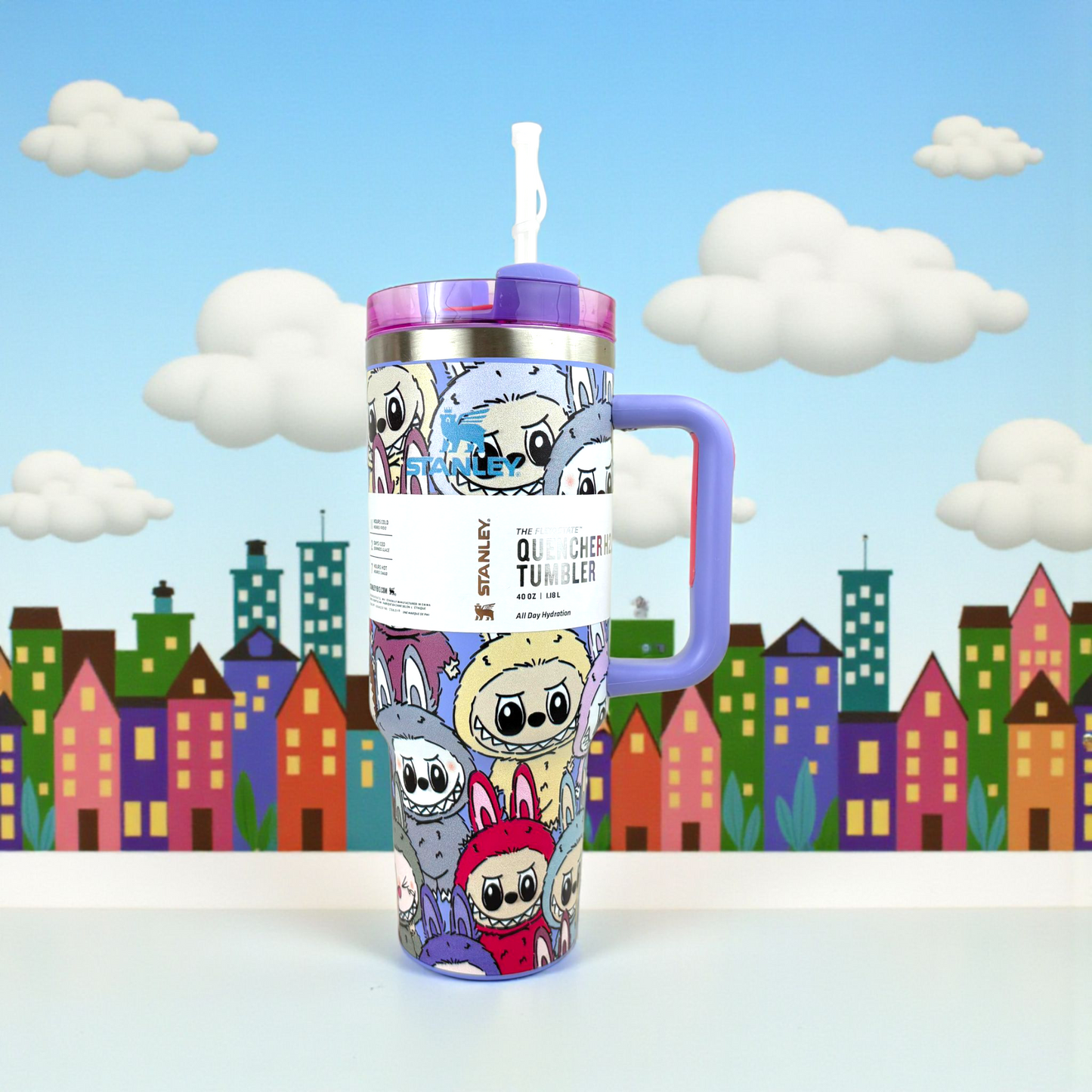 Stanley Quencher Labubu Colorful Edition – 1.2L Stainless Steel Insulated Tumbler with Handle & Straw (Cartoon Character Design)