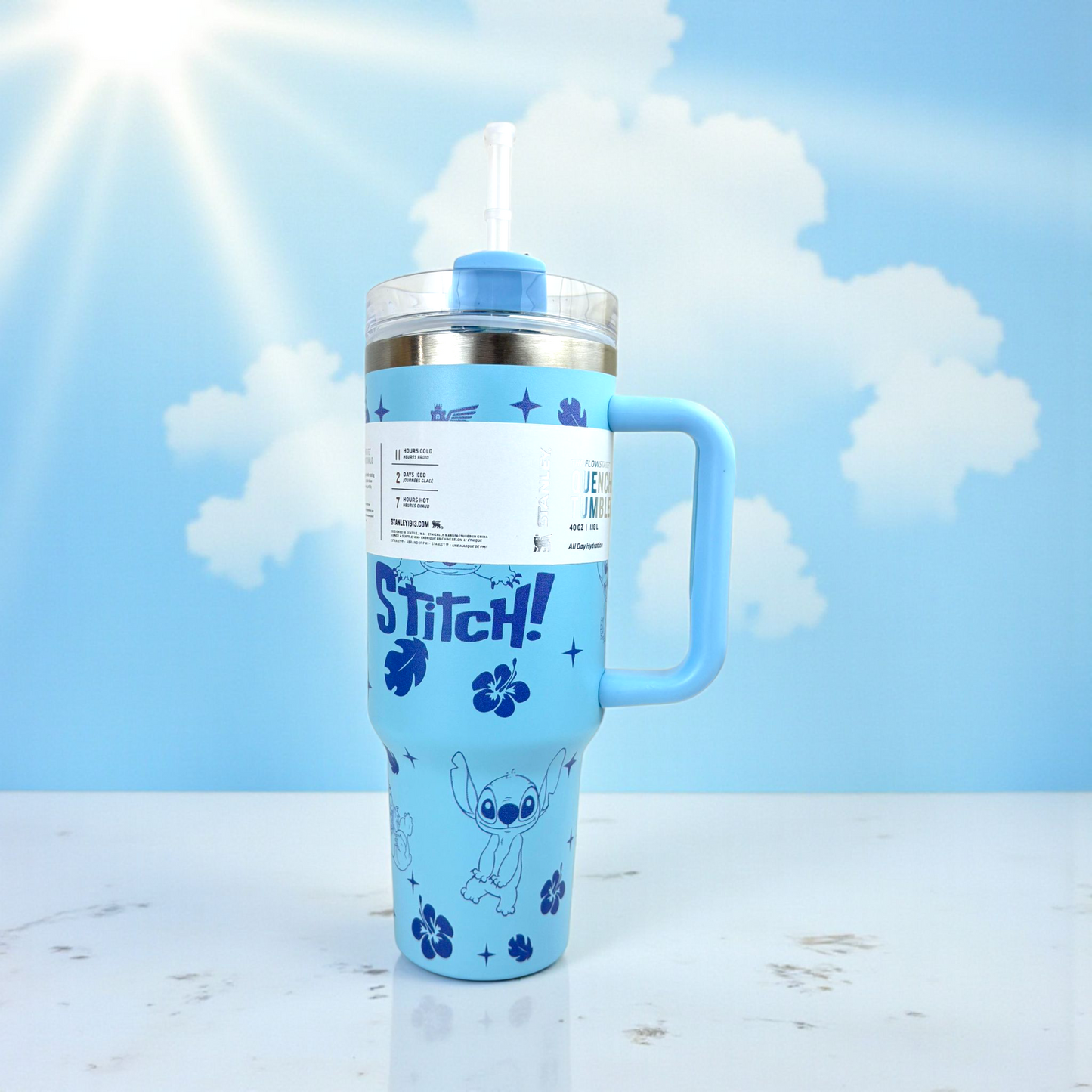 Stanley Quencher Stitch Edition – 1.2L Stainless Steel Insulated Tumbler with Handle & Straw (Blue Disney Design)