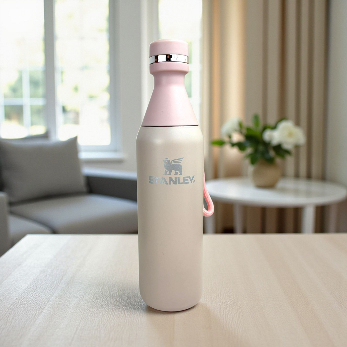 Stanley biege.rose Vacuum Bottle – 500ml Stainless Steel Insulated Water Bottle with Strap