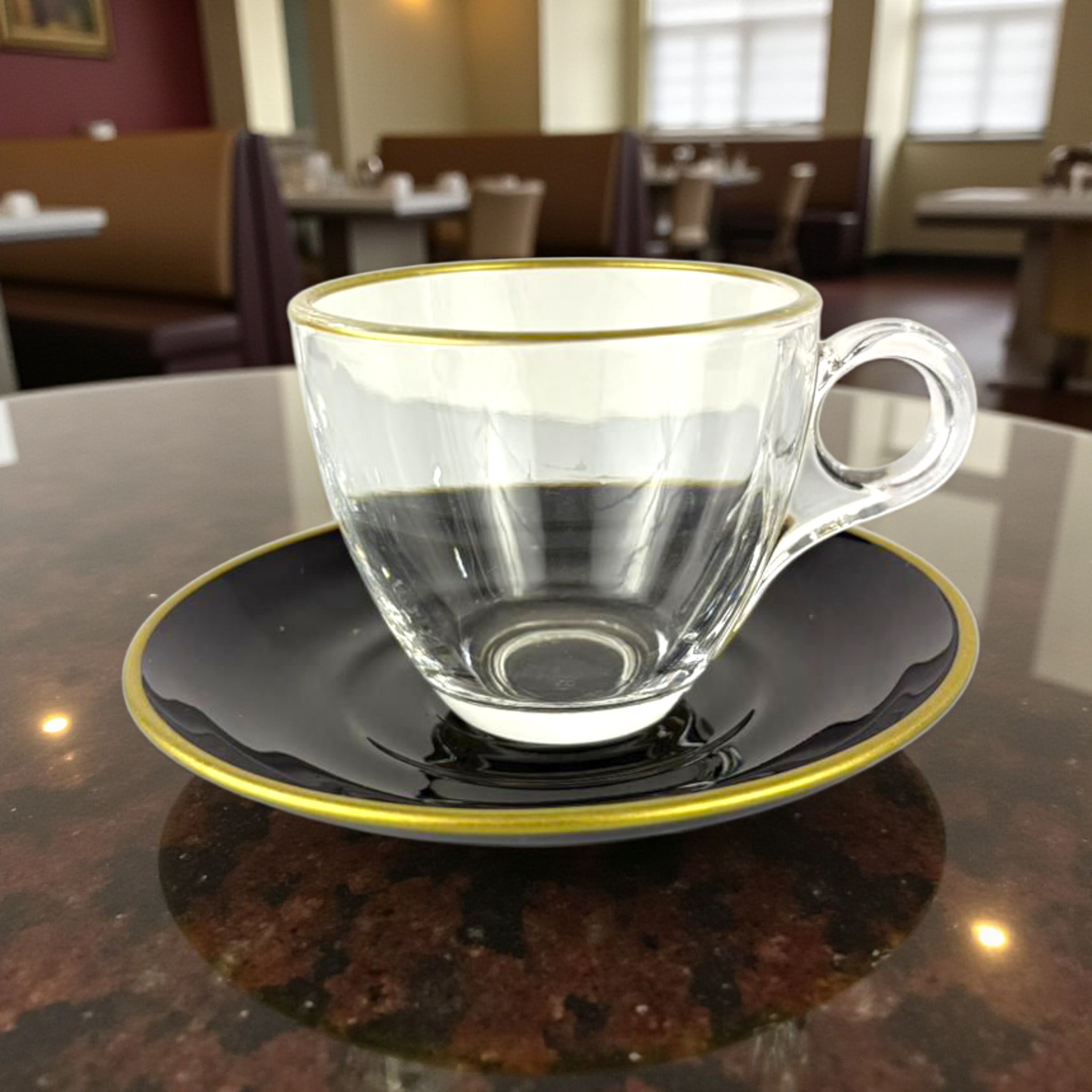 Glass Espresso Cup with Black & Gold Saucer – Elegant Coffee Cup Set12 pcs