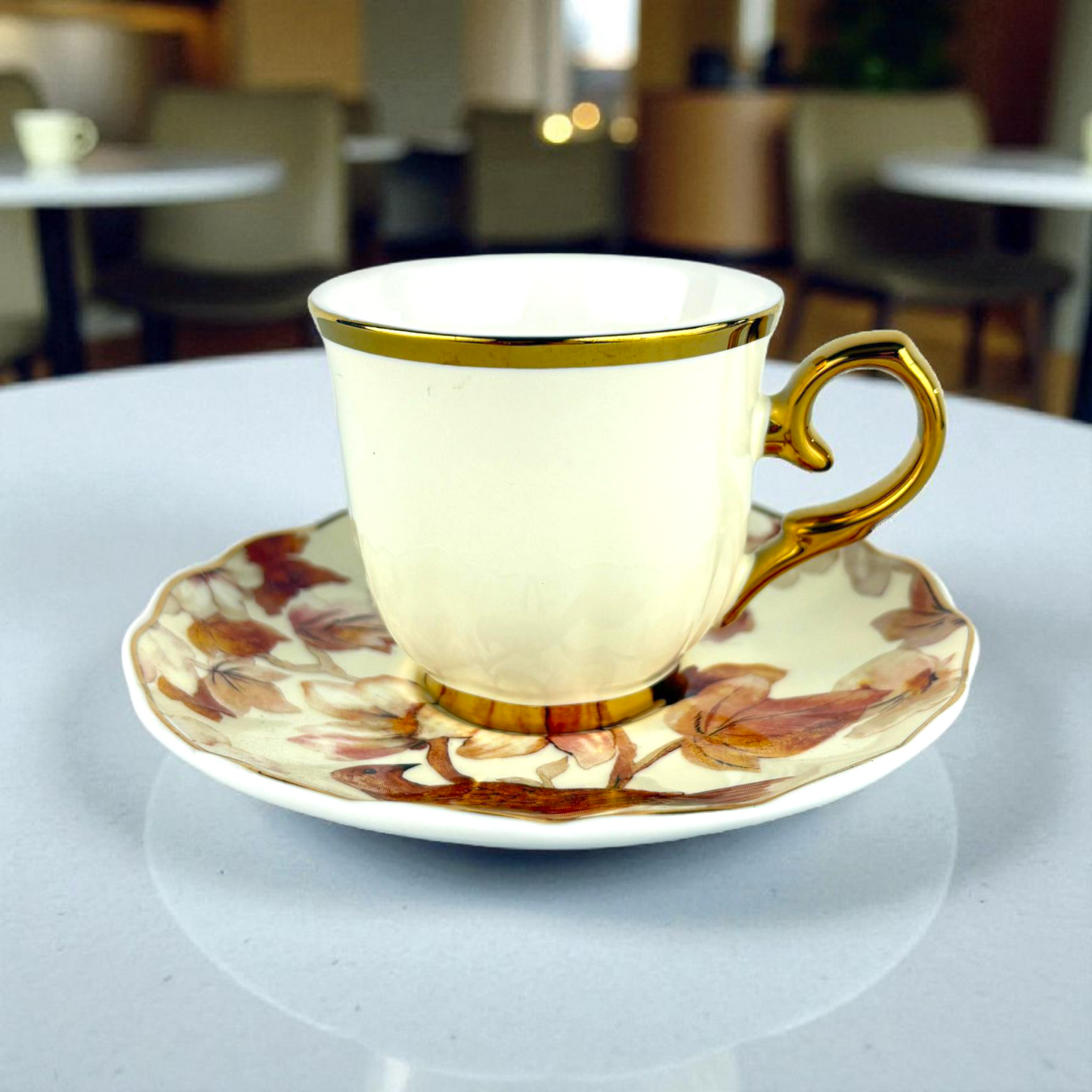 Floral Porcelain Coffee Cup with Gold Handle – Vintage Tea & Espresso Set 12pcs
