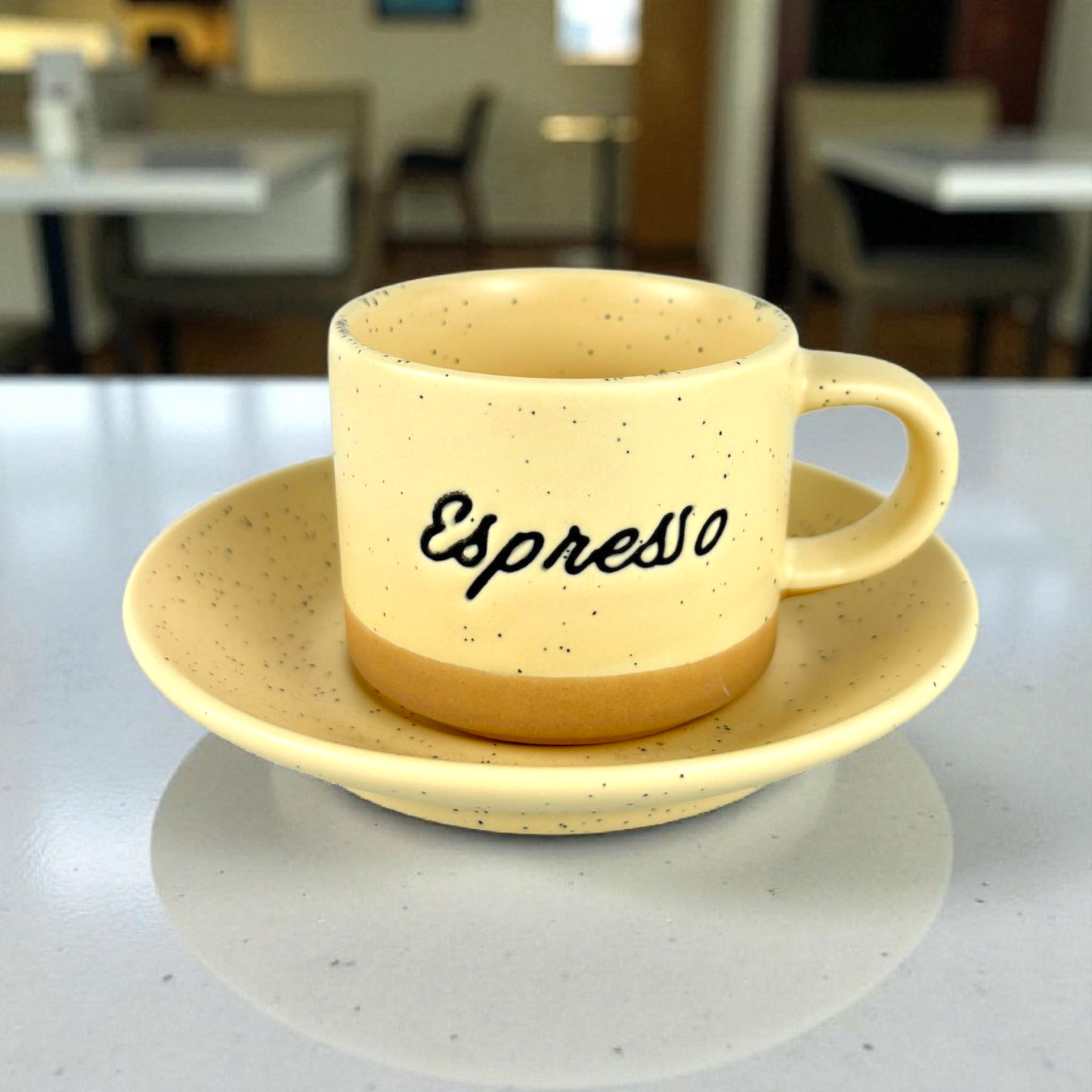 Beige Ceramic Espresso Cup with Saucer – Minimalist “Espresso” Design Set 12pcs