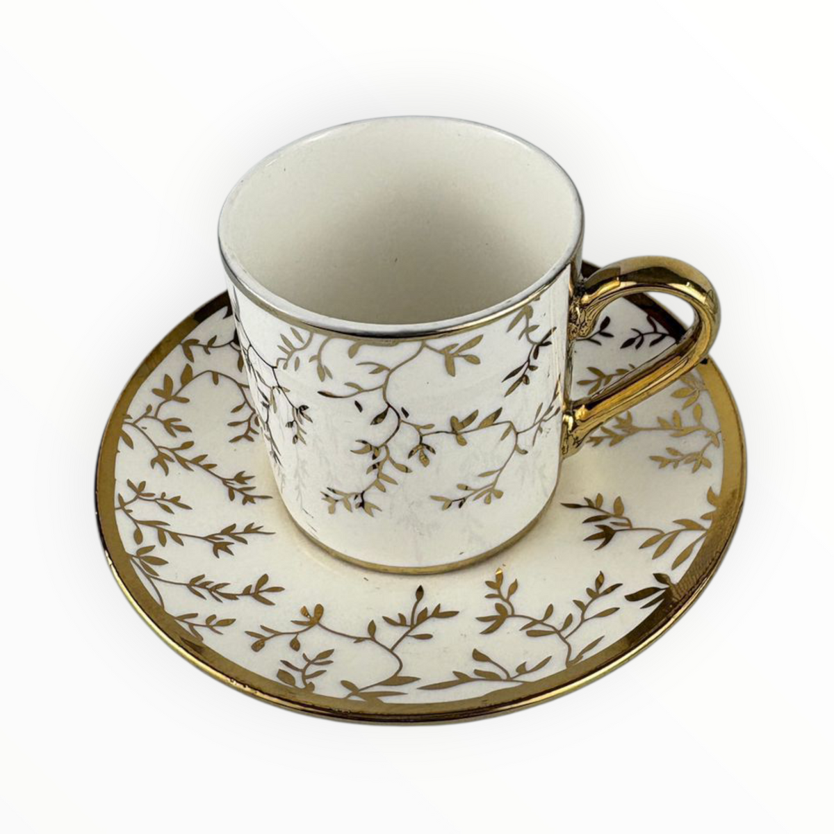 White Porcelain Cup with Gold Vine Design – Elegant Vintage Coffee Cup & Saucer Set 12pcs