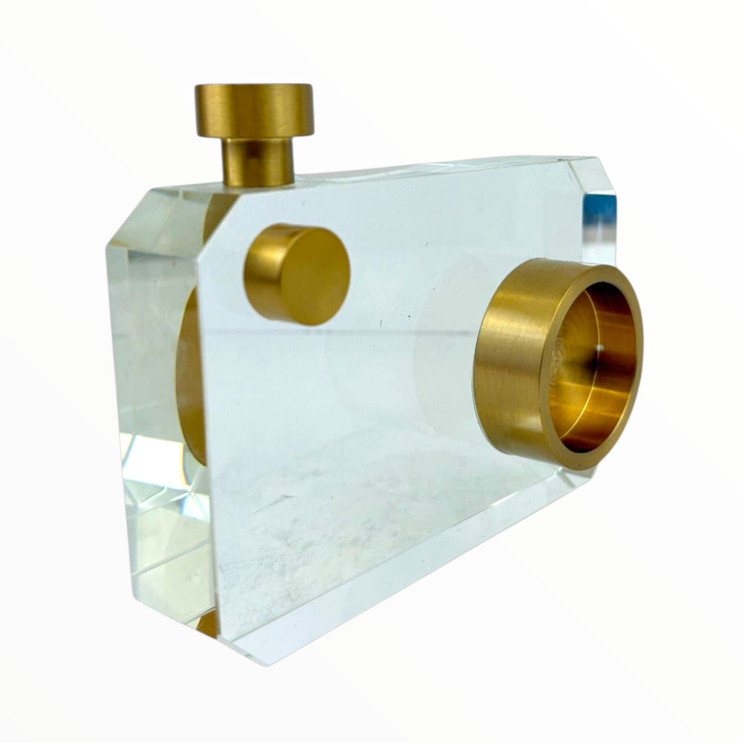 Crystal Camera Sculpture on Gold Tripod – Modern Decorative Accent