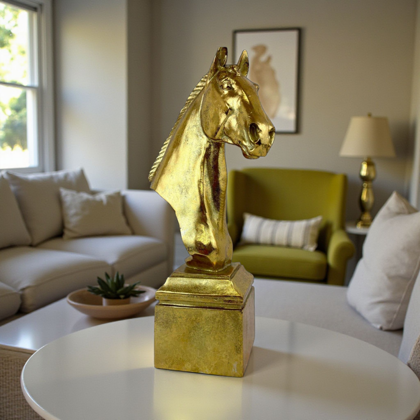 Gold Horse Head Statue – Luxury Decorative Figurine