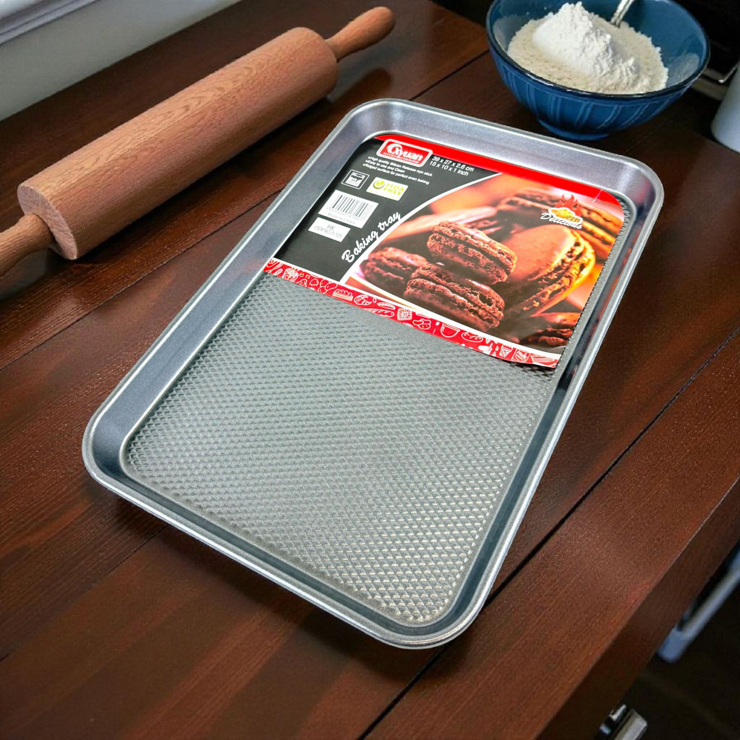 Non-Stick Carbon Steel Baking Tray – Heavy Duty Cookie Sheet with Textured Surface (39 x 27x2.6 cm)